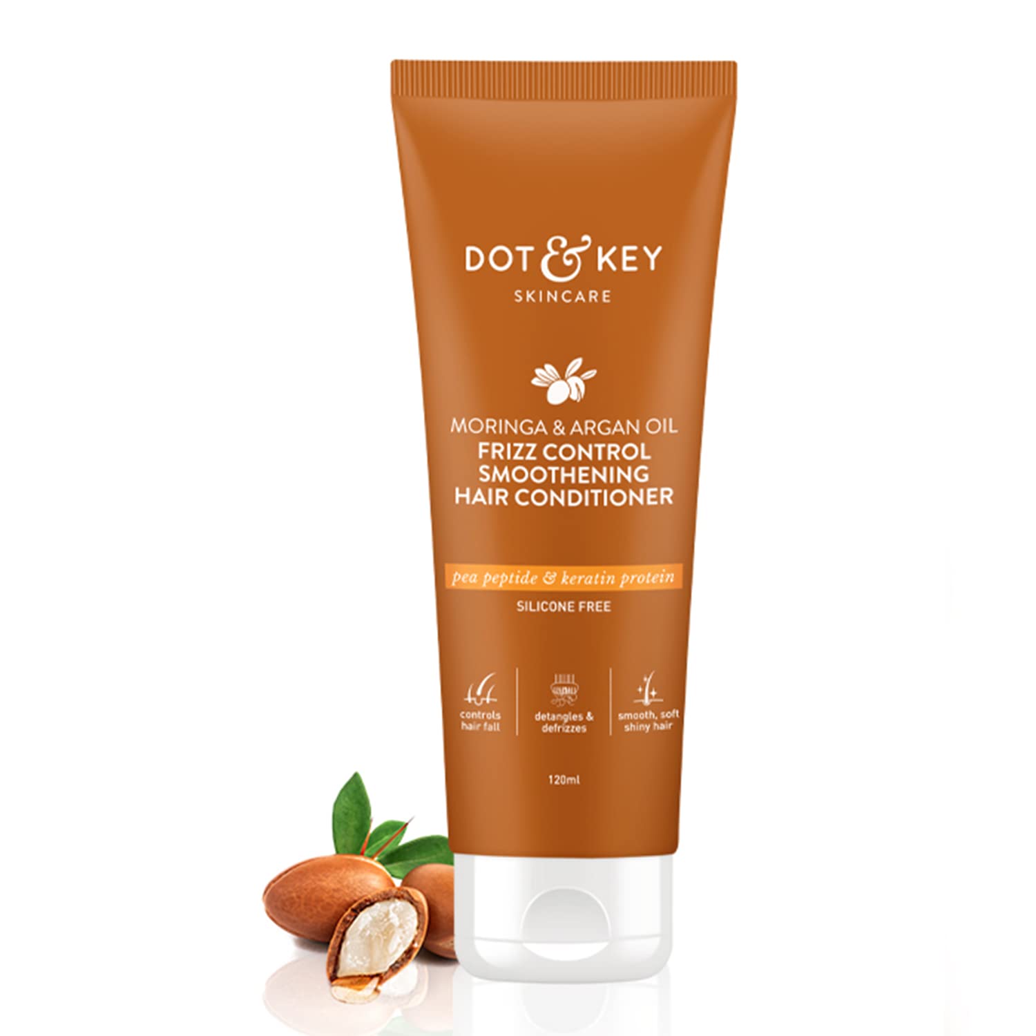 Dot & Key Moringa & Argan Oil Frizz Control Smoothing Hair Conditioner for Dry Hair | Sulfate-Free Formula for Strong & Silky Hair | Unisex Hair Care (120ml) | Perfect for Daily Use & Post-Wash Hydration
