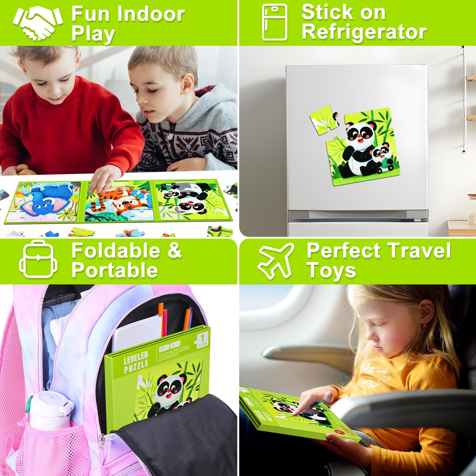 Magnetic Puzzle Book for Toddlers Ages 3-5 | 3-in-1 Animal Learning Toys | Montessori Educational Travel Games for Boys & Girls | Perfect for Preschool Activities, Road Trips & Airplane Entertainment