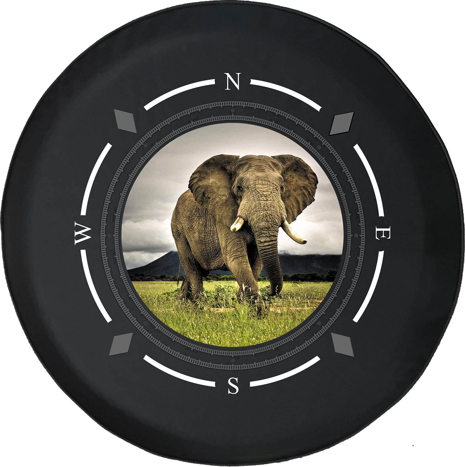 Premium Spare Tire Cover with Compass & African Elephant Design - Universal Fit for SUV, Trailer, RV & Most Vehicles - Durable & Weatherproof for Outdoor Adventures & Road Trips