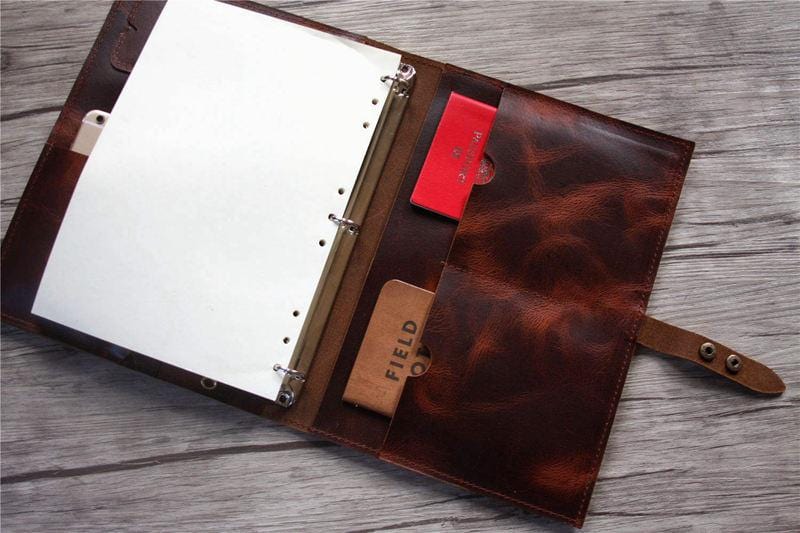 Premium Genuine Leather 3-Ring Binder Portfolio Cover for Business & School - Organize Documents in Style for Meetings, Presentations & Office Use