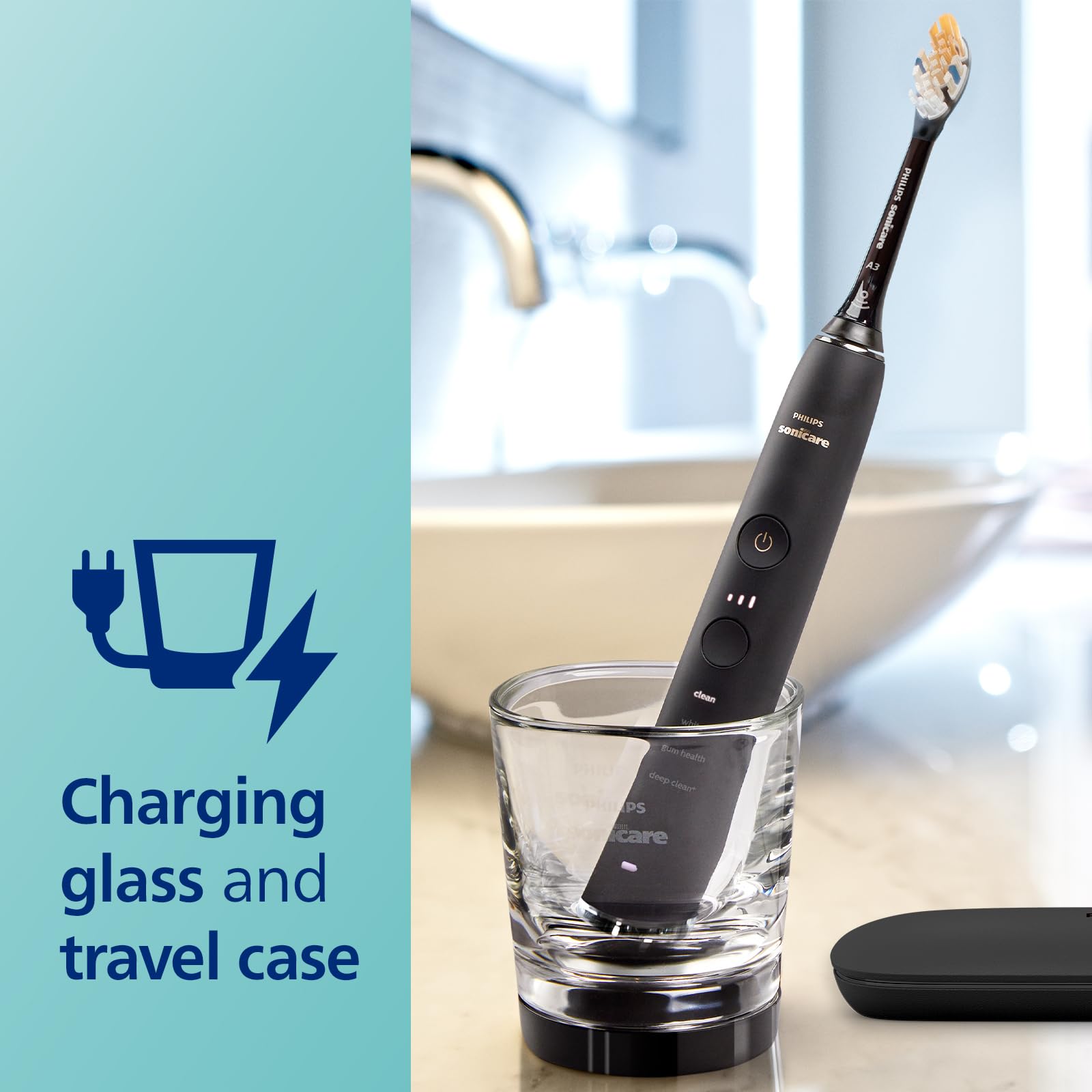 Philips Sonicare DiamondClean Smart 9300 Electric Toothbrush - Sonic Toothbrush with Bluetooth App, Pressure Sensor & Brush Head Detection, 4 Modes & 3 Intensity Levels, Black (HX9903/15) - Perfect for Travel, Home & Professional Dental Care