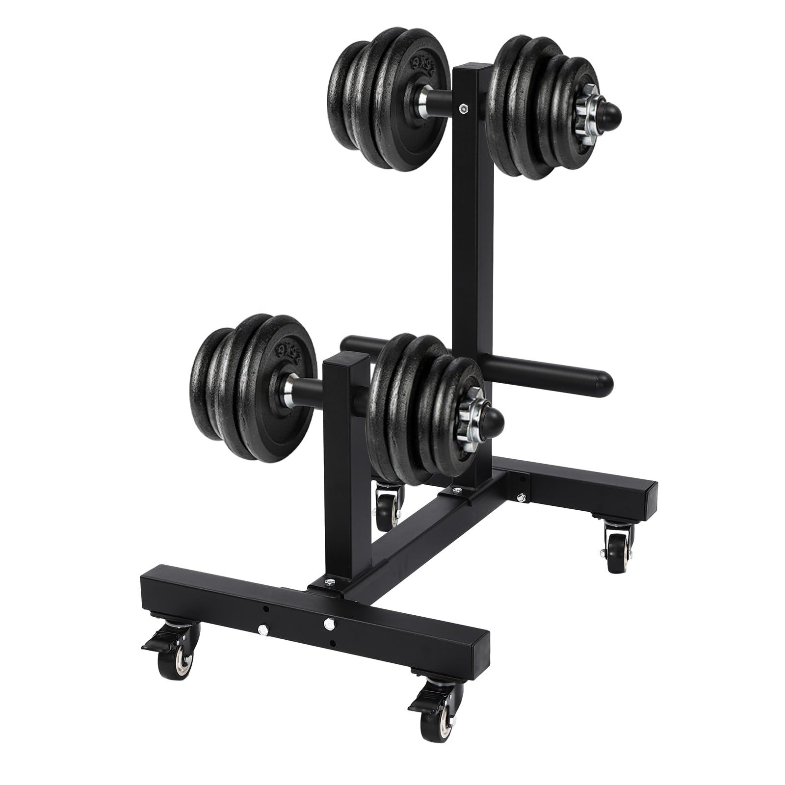 Double Column Weight Plate Rack with Wheels - 37”H Heavy Duty Steel Weight Storage Rack for Gym Plates | Portable Weight Plate Holder & Dumbbell Organizer with Stable Base | Perfect for Home Gyms, Hotels & Schools | Compact Fitness Equipment for Space Saving Workouts
