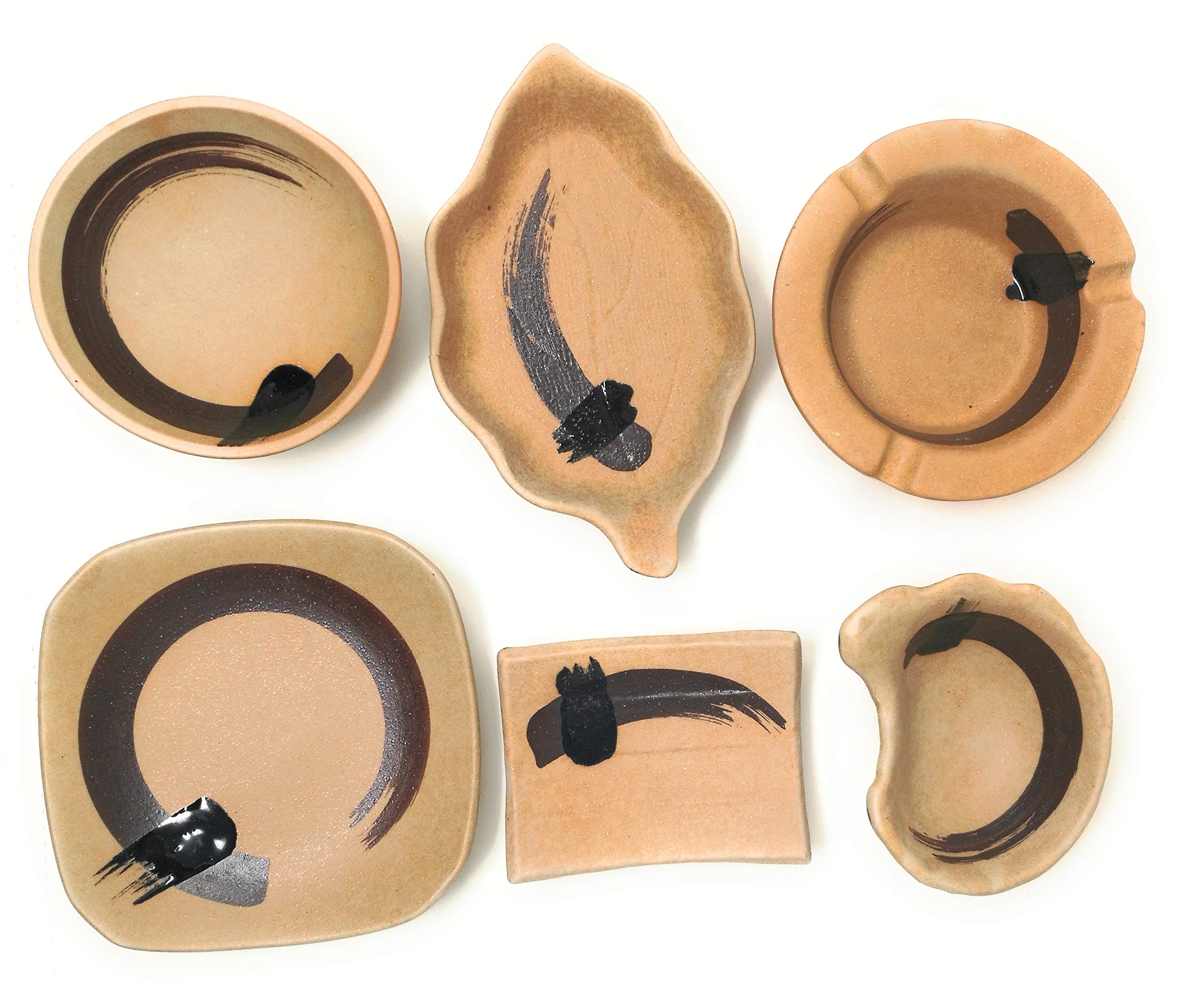 TJ Global Set of 6 Japanese Ceramic Small Plates for Dips, Salsa, Snacks, Side Dishes, Sauce - Assorted Shapes & Sizes - Perfect for Appetizers, Party Serving, and Home Dining