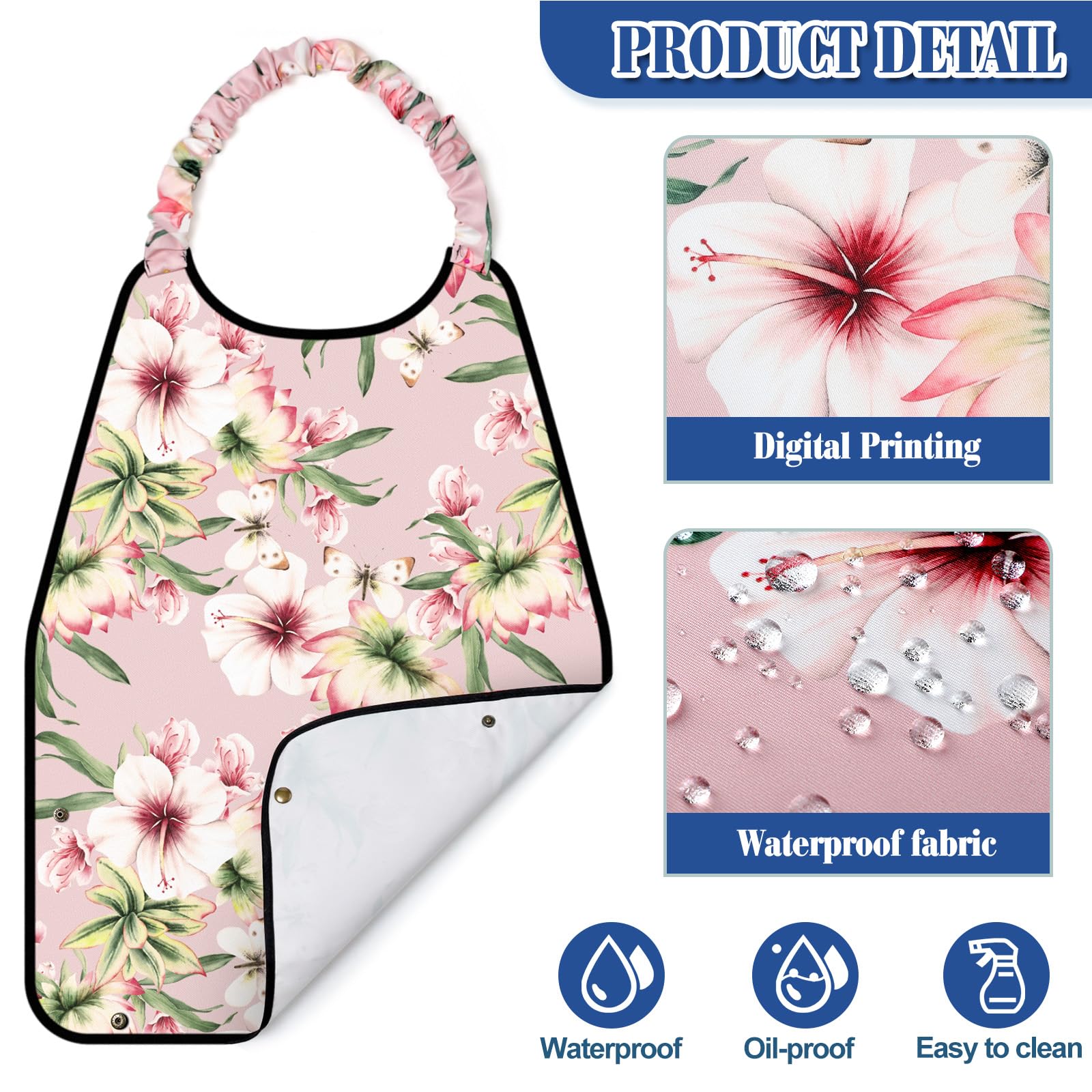 Shihanee 3 Pack Waterproof Adult Bibs for Women - Adjustable Neck Closure, Crumb Catcher - Ideal for Elderly Care, Mealtime & Dining Protection