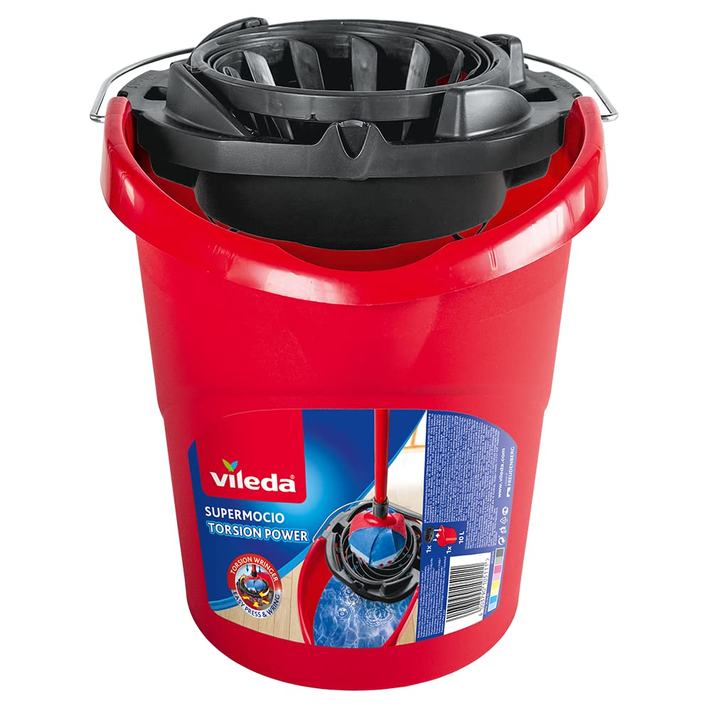 Vileda VIL122240 Super Mop Bucket with Wringer - Heavy Duty Spin Mop System for Floors, Kitchen & Home Cleaning - Perfect for Tile, Hardwood & Laminate Floors