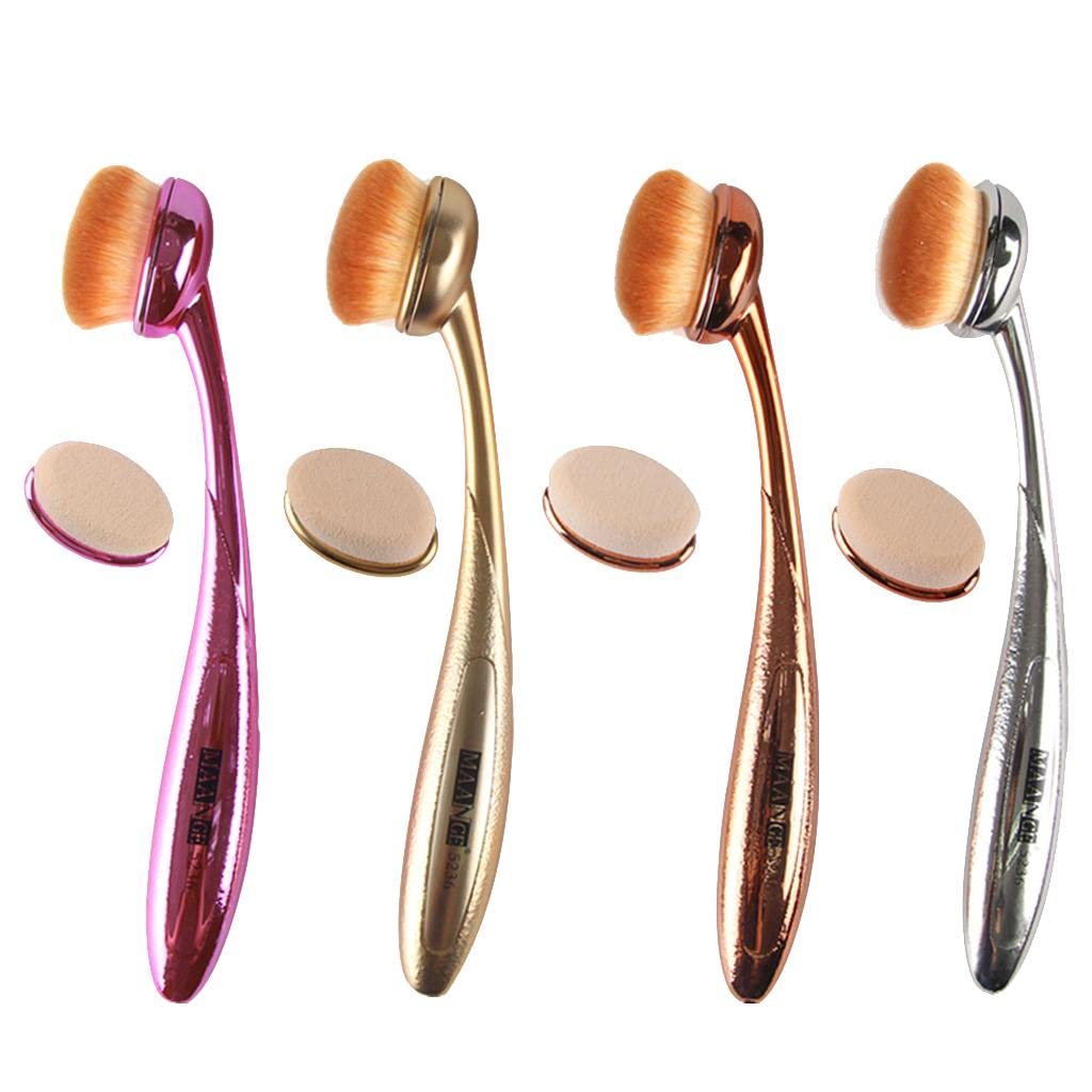Rose Gold Makeup Brush Set - Powder, Foundation & Blusher Brush with Toothbrush Shape - Perfect for Travel & Professional Makeup Application