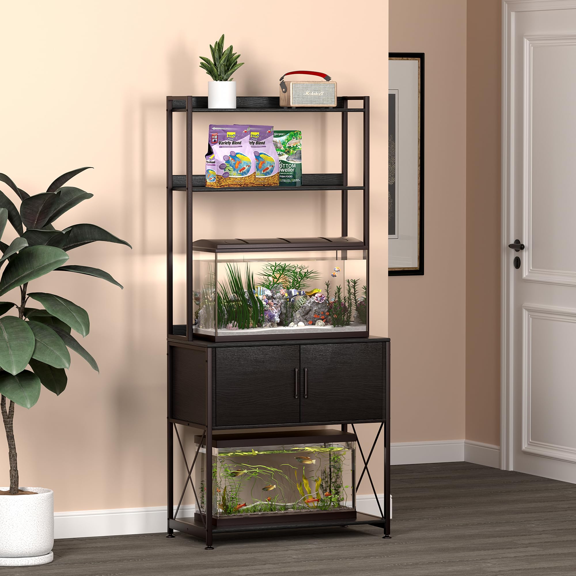 20-29 Gallon Fish Tank Stand with 2 Shelves & Storage Cabinet - Heavy Duty Metal Aquarium Stand (32.28