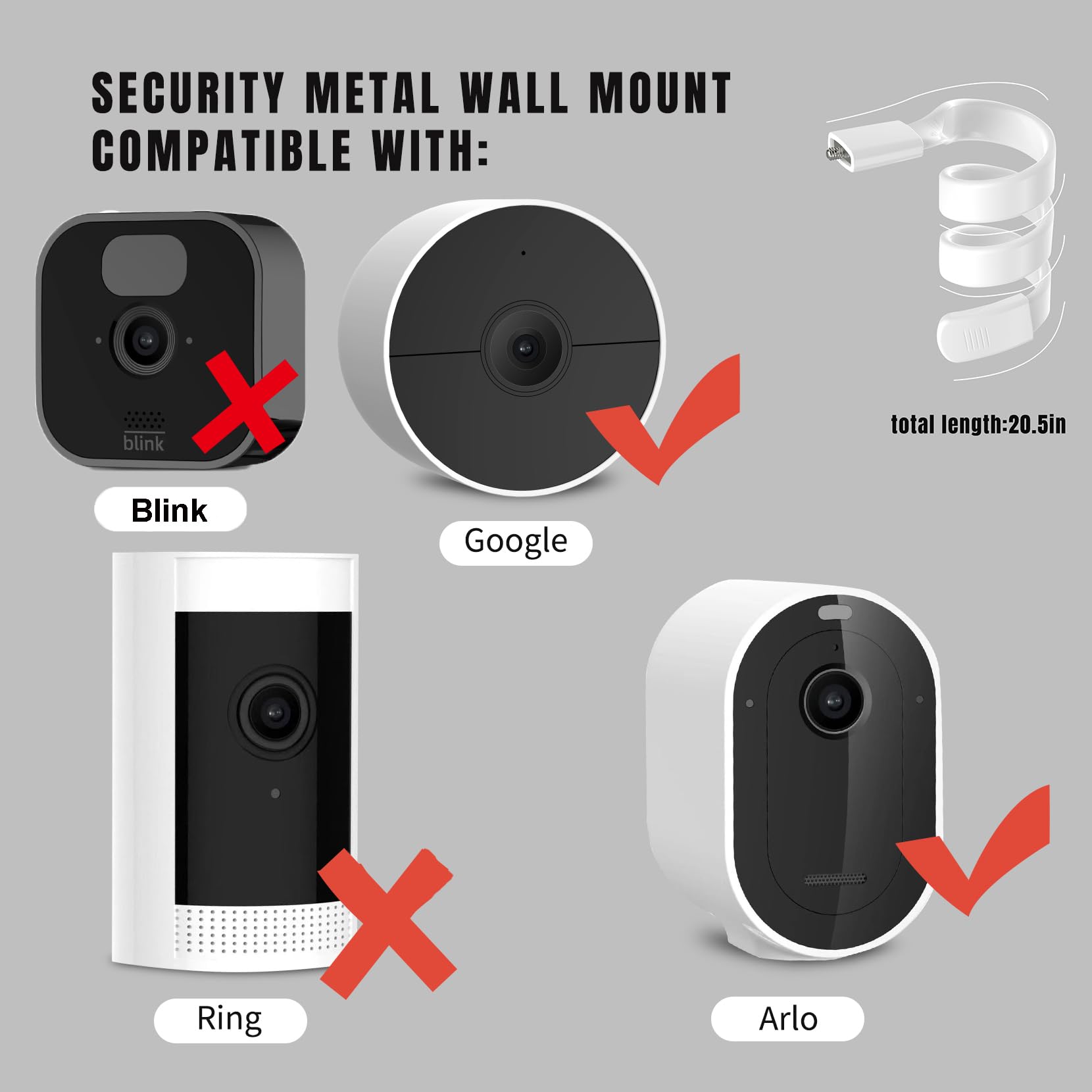 1 Pack Flexible Twist Mount for Arlo Pro/Pro 2/Pro 3/Ultra, No-Drilling Outdoor Security Camera Mount - Compatible with EufyCam, Roelink Argus & More - Perfect for Home Surveillance, Garage Monitoring & Outdoor Security Systems