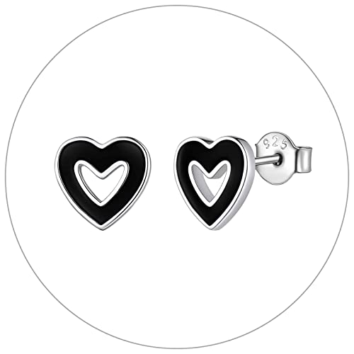 3. heart stud- hollow black (sterling silver)