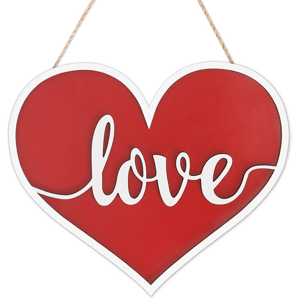 Valentine's Day Wooden Hanging Sign - 3D Heart Shaped Door & Wall Decor for Home, Romantic Gifts for Couples - Perfect for Valentine's Decorations, Anniversary, Wedding, Bedroom & Living Room Decor