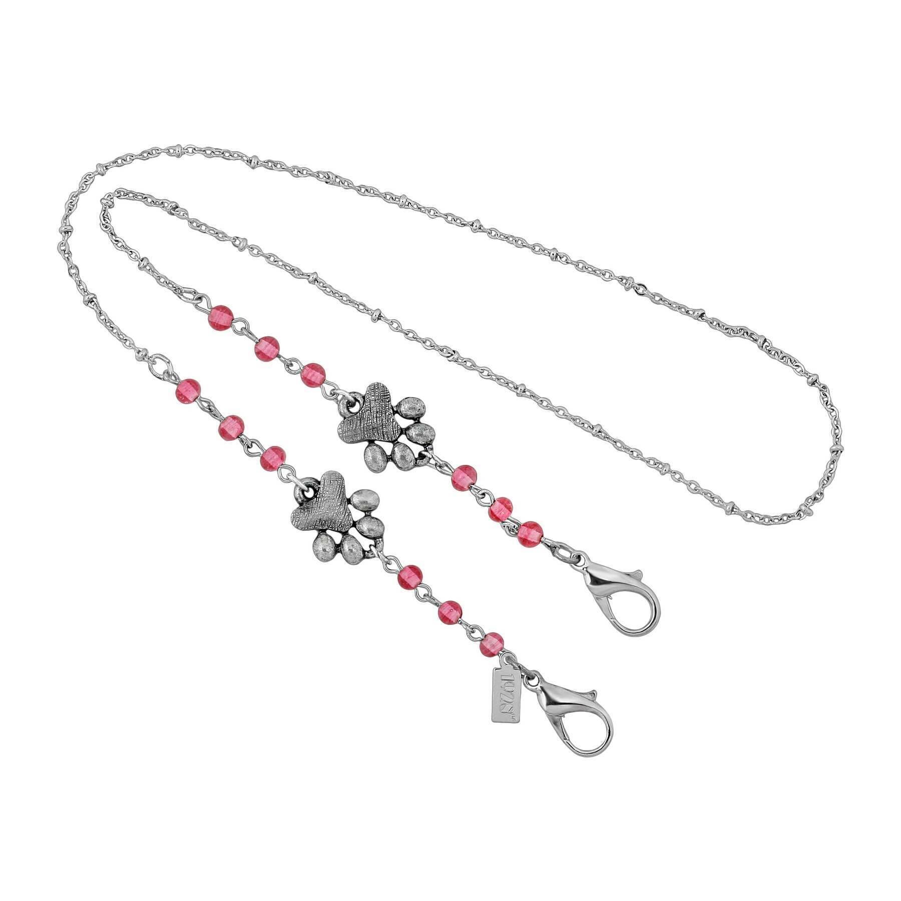 1928 Jewelry Dog Paw & Beaded Face Mask Chain Holder - 22 Inch Adjustable Mask Lanyard for Women & Men - Perfect for Work, School, Travel & Daily Use