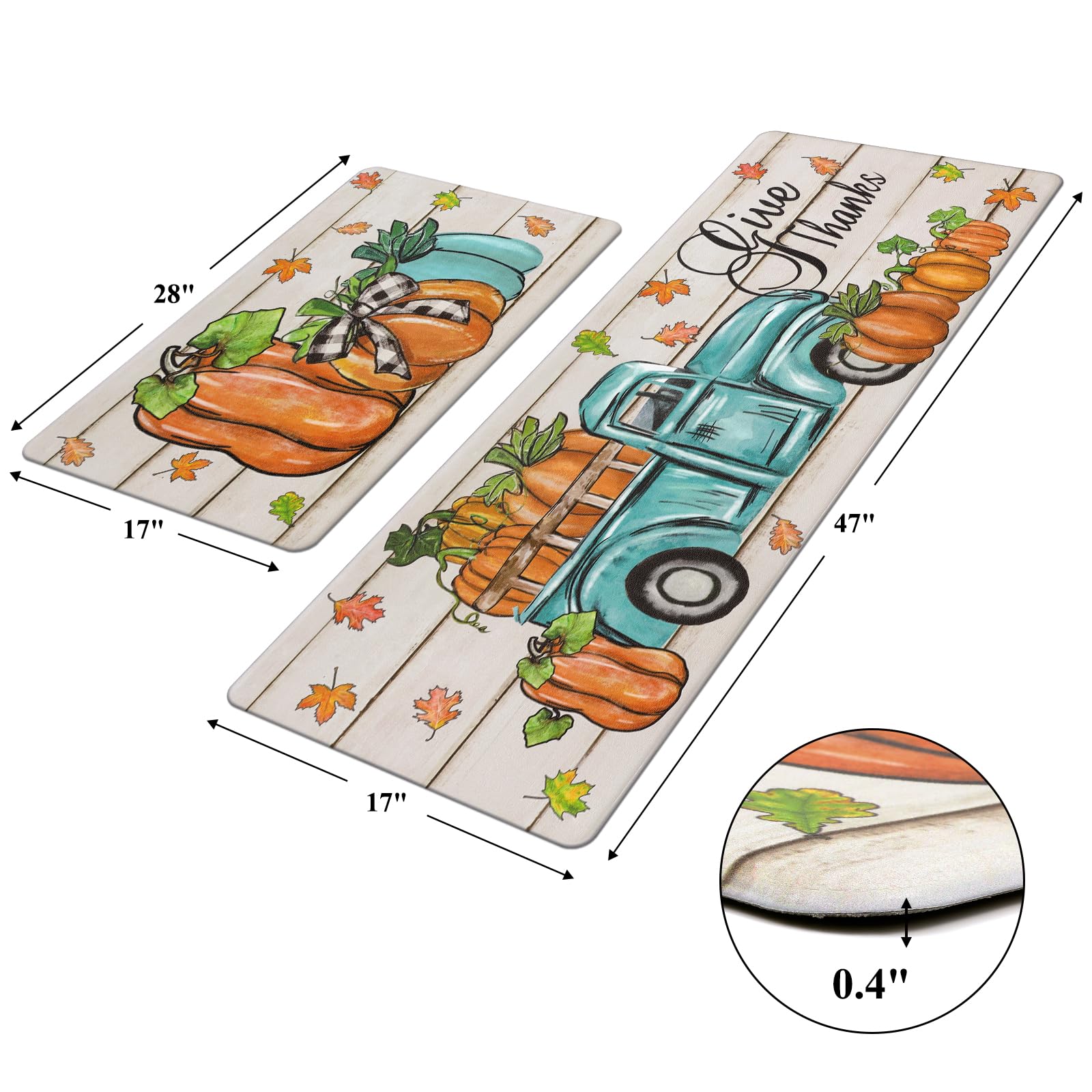 Pauwer Fall Kitchen Rugs Set of 2 - Non-Slip Anti-Fatigue Cushioned Floor Mats with Pumpkin Truck Design, Farmhouse Style Kitchen Runner Rug for Fall Harvest & Thanksgiving Decor - Perfect for Cozy Farmhouse Kitchens, Entryways, and Seasonal Home Decor