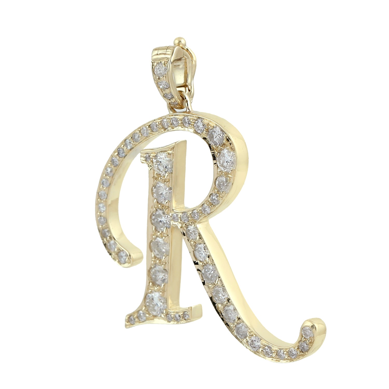 14K Yellow Gold Pave Natural Diamond Initial 