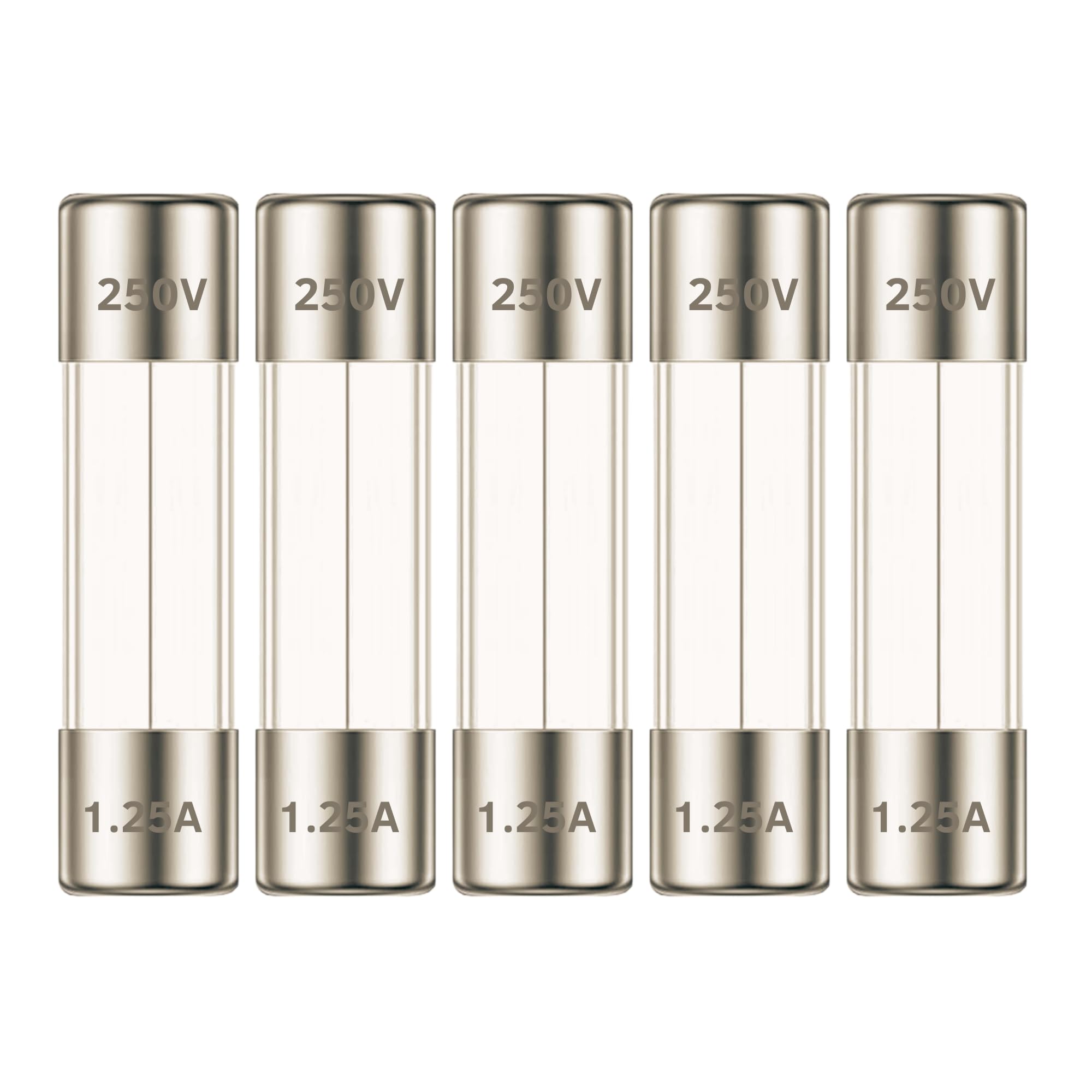 TECHMAN GDC Slow Blow Time Delay Glass Fuses 5 Pack (1.25A) - Replacement Fuses for Electronics, Appliances, and Automotive Use - Perfect for Home, Office, and Workshop Circuit Protection