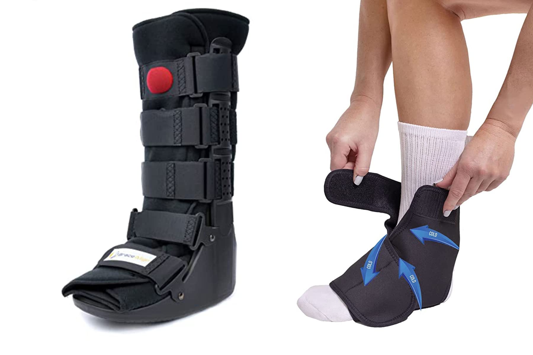 Brace Direct Air CAM Walker Boot Tall - Adjustable Ankle & Foot Support with Ice Pack Cold Wrap for Injury Recovery & Pain Relief - Ideal for Sprains, Fractures, and Post-Surgery Rehabilitation