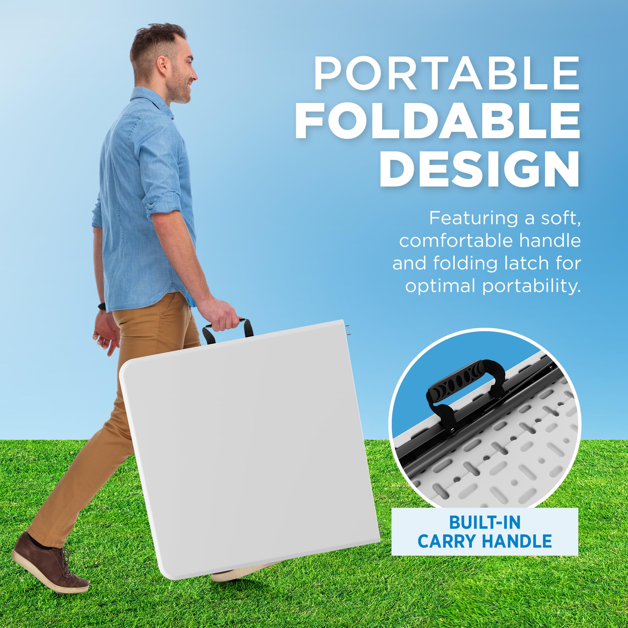 Sorfey 4-Foot Folding Table 24 Inch Wide - Adjustable Height (4 Settings) White Plastic Portable Table for Camping, Picnics, Parties & Outdoor Events
