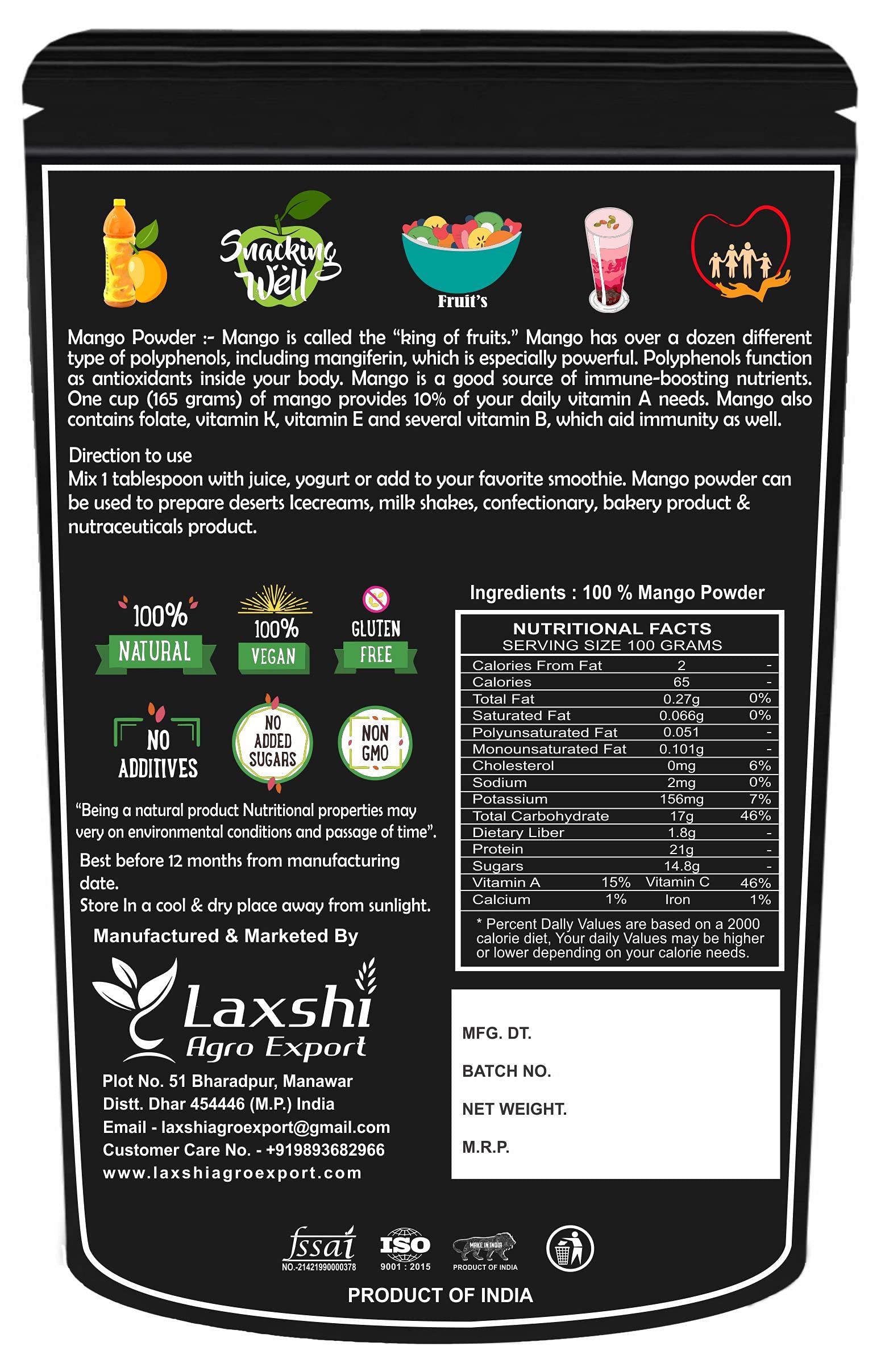Organic Prime Mango Fruit Powder - 100% Natural, No Added Sugar or Preservatives | 100g Dried Mango Powder for Smoothies, Baking & Healthy Snacks | Vegan & Gluten-Free Superfood