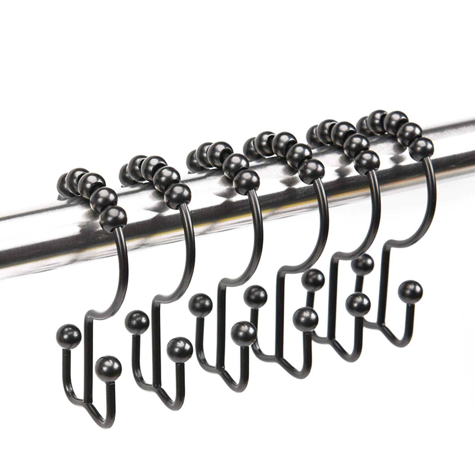 XIOASI 10 Pack Rust-Proof Metal Shower Curtain Rings - Smooth Sliding Double Hooks for Bathroom Shower Curtains | Durable Bathroom Accessories for Home & Hotel Use
