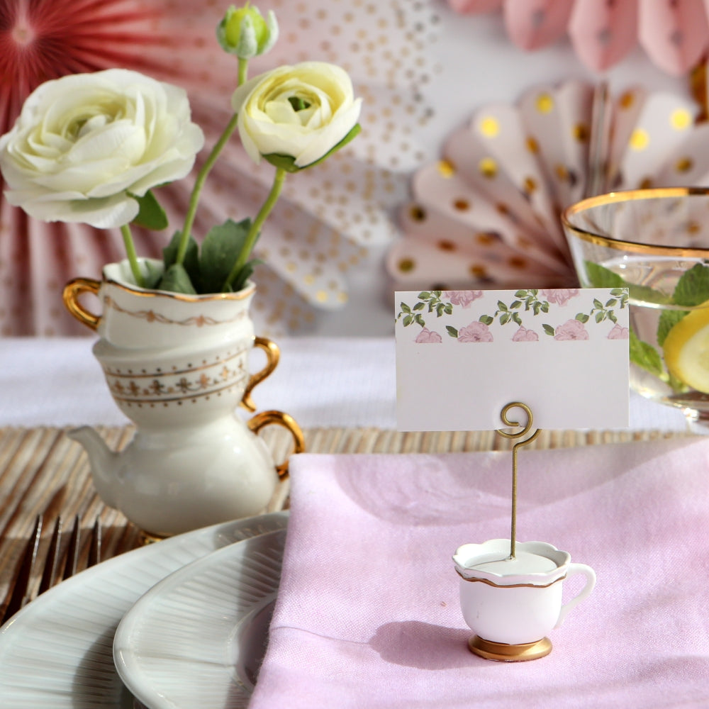 Elegant Tea Party Place Card Holders - Set of 6 Whimsical Table Setting Decor for Bridal Showers, Baby Showers & Afternoon Tea Events