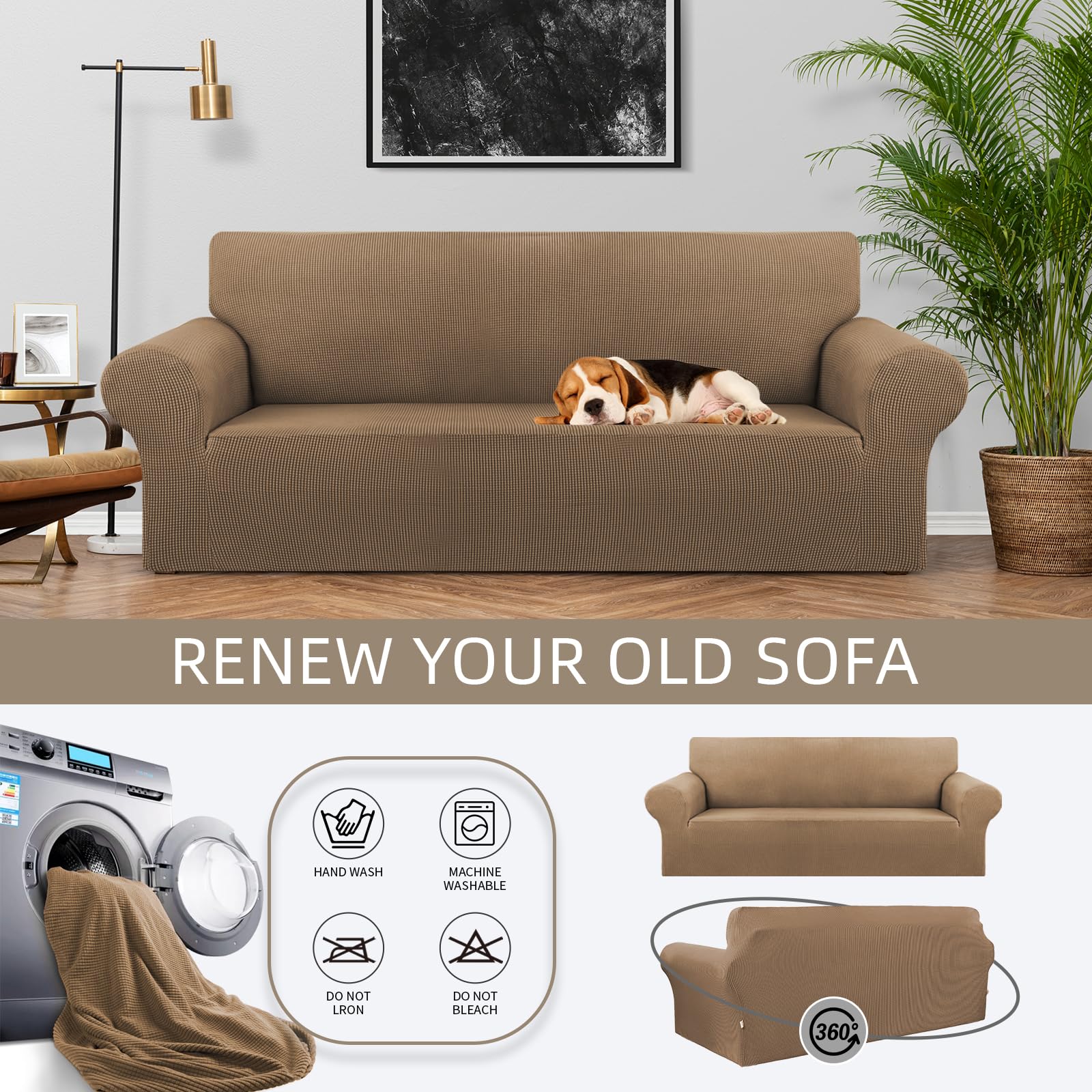 KEKUOU Stretch Sofa Cover Slipcover - 3 Cushion Couch Protector (79