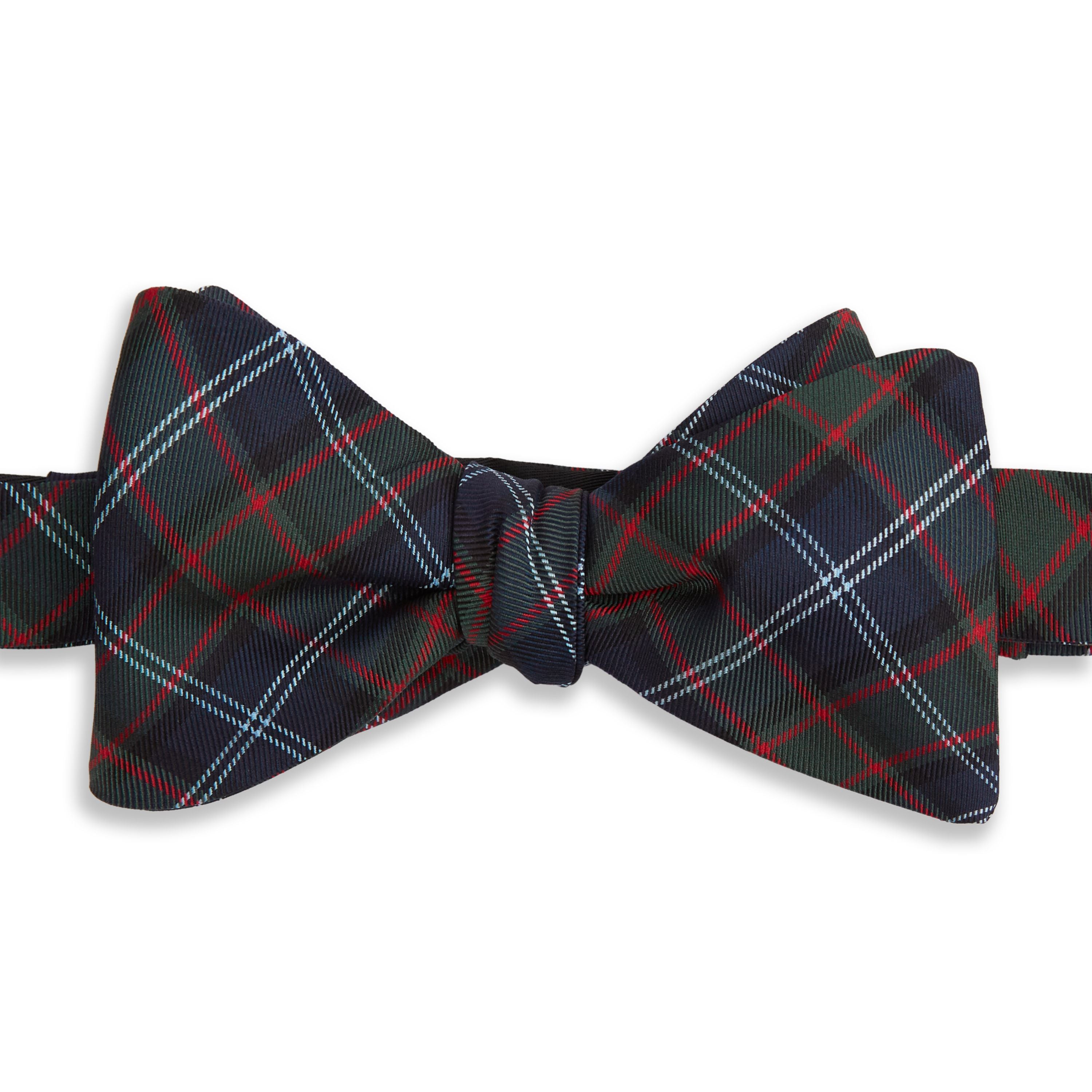 Navy and Green Plaid Check Woven Silk Bow Tie for Men - Elegant Formal Necktie for Weddings, Prom, Business and Special Occasions