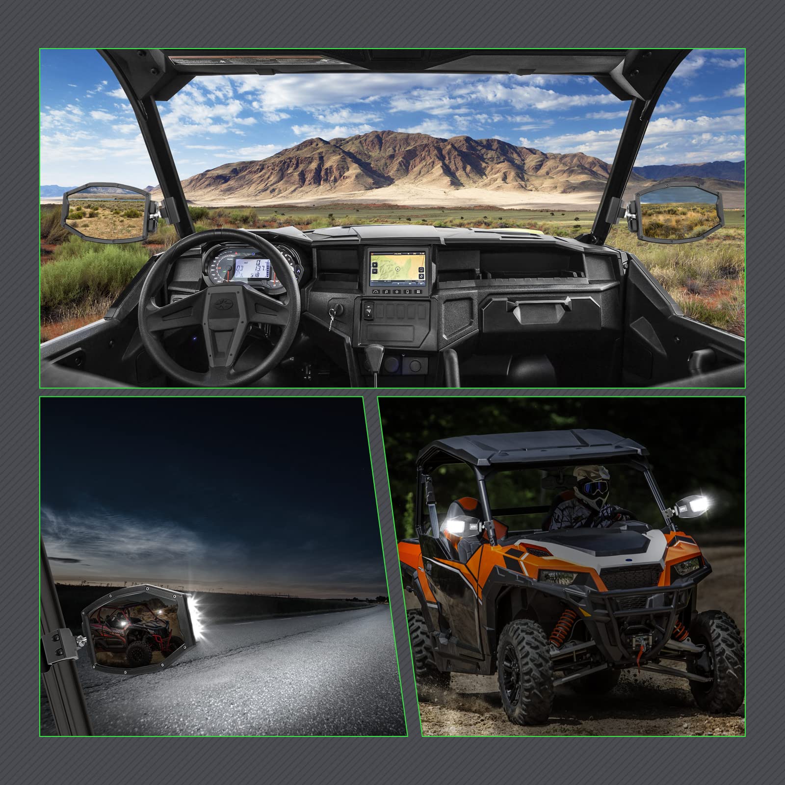 Lumimotor UTV Side View Mirrors with LED Lights - Aluminum Alloy Rearview Mirrors Compatible with Polaris Ranger, Can-Am Defender & Maverick Trail - Perfect for Off-Roading, Hunting & Farm Work