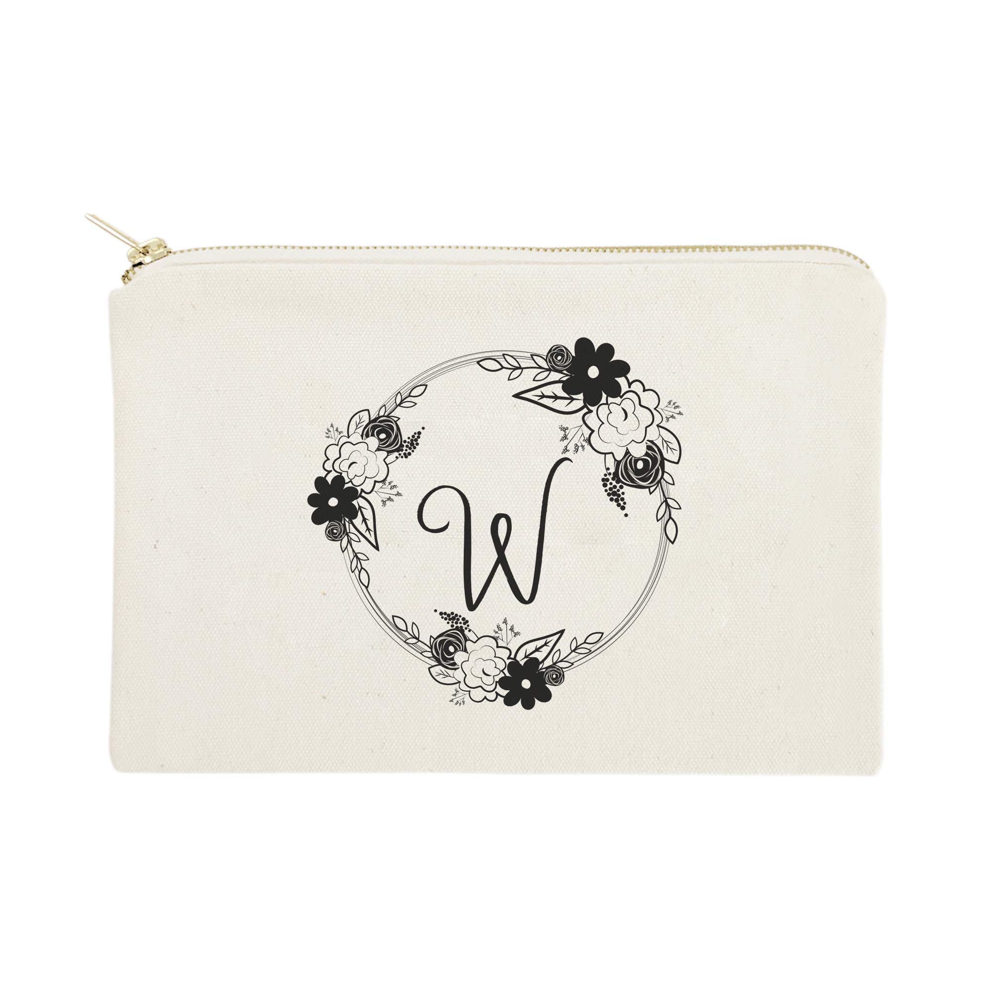 Personalized Monogram Floral Initial Cosmetic Bag - Cotton & Canvas Travel Makeup Pouch for Women | Perfect for Travel, Gym & Everyday Essentials Organization