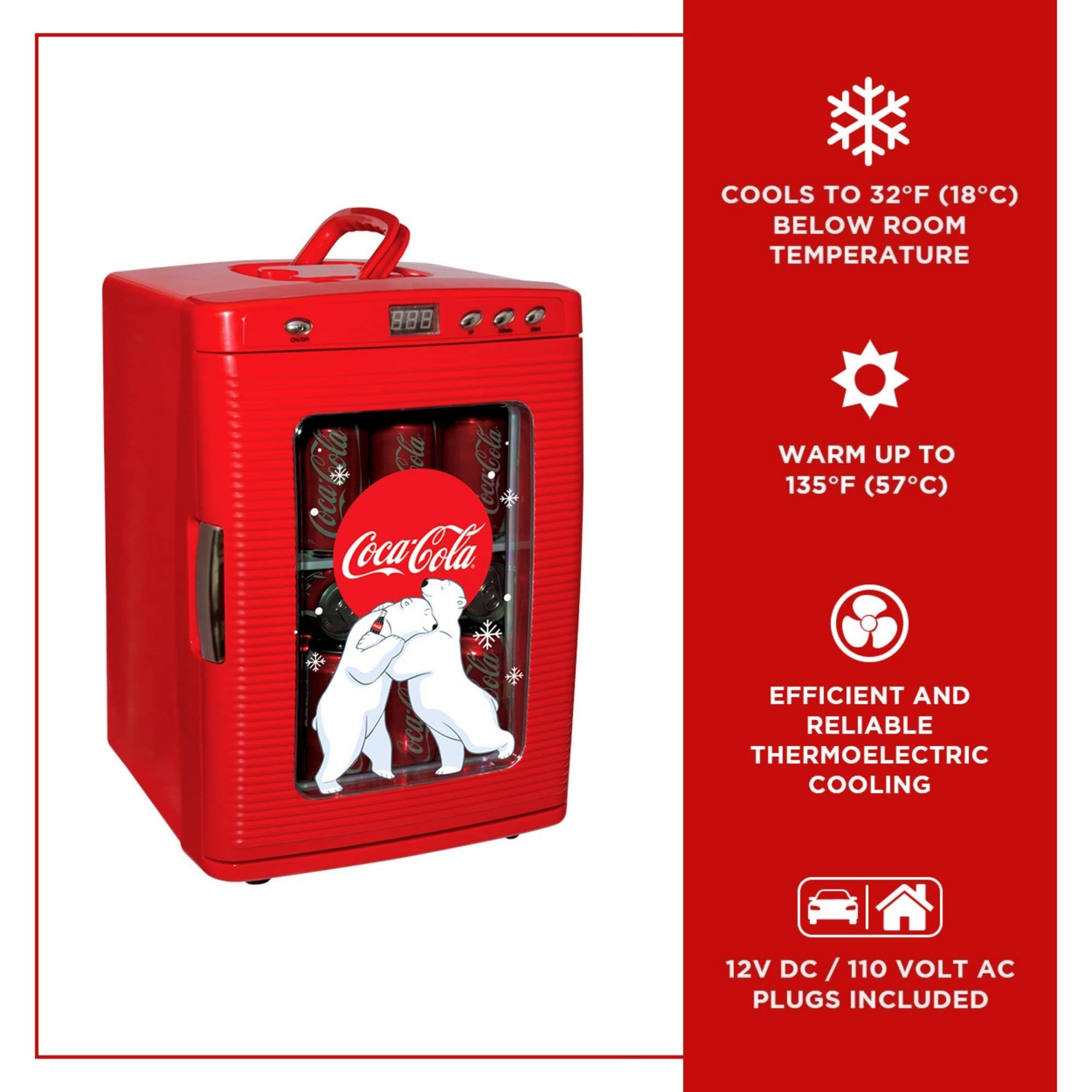 Retro Coca-Cola 25L Mini Fridge with Polar Bear Design - Portable Cooler & Warmer for Drinks, Snacks, Skincare & Cosmetics - AC/DC Power - Perfect for Bedroom, Office, Dorm, Travel & Home Decor