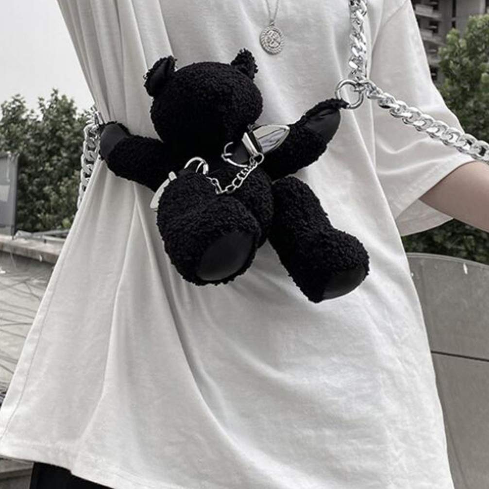Stylish Black Crossbody Bag with Chain Strap - Cute Teddy Bear Animal Purse for Women & Girls | Gothic Fashion Accessory for Casual Outings, Parties & Daily Use