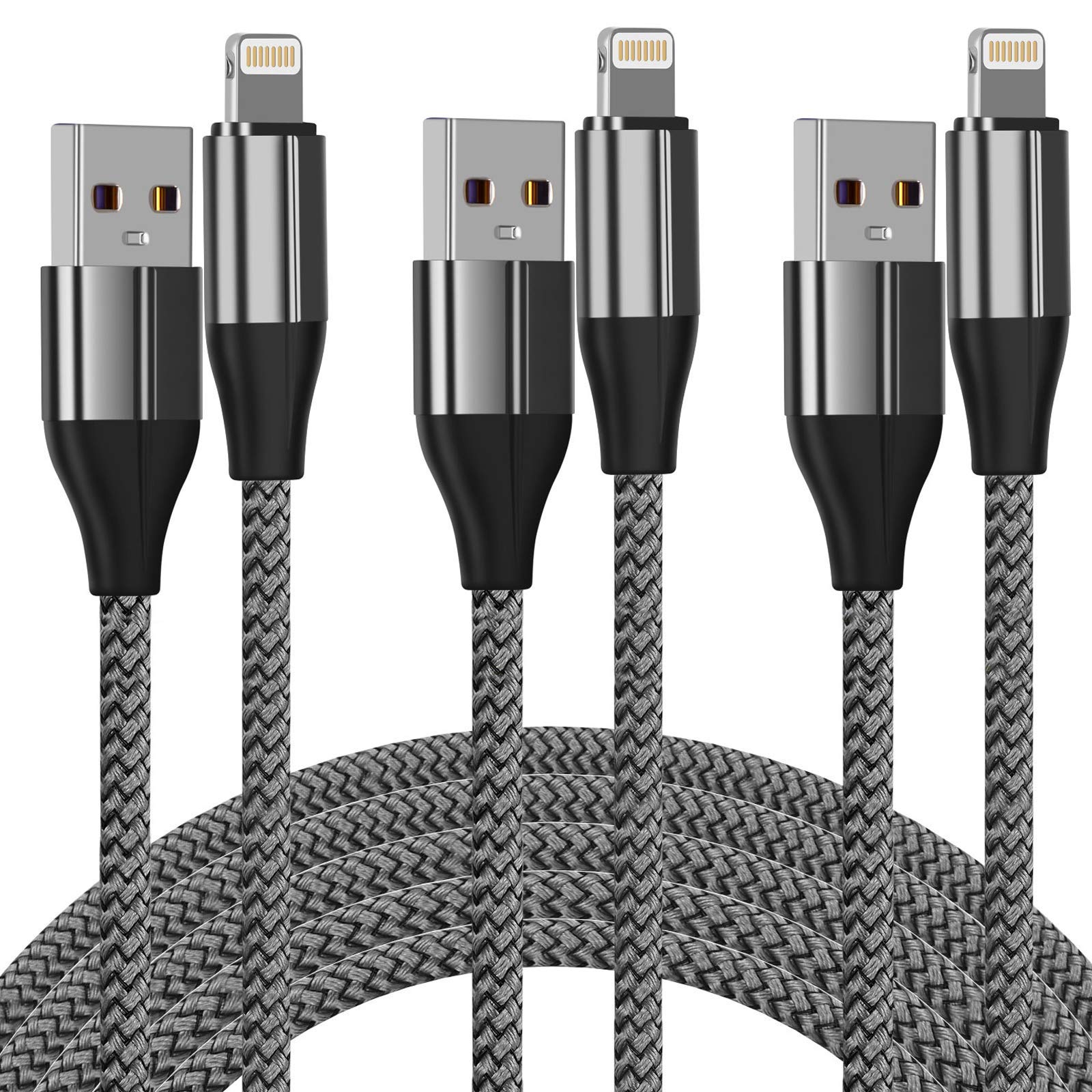 FEEL2NICE MFi Certified iPhone Charger Cable (3 Pack 6FT) - Durable Nylon Braided Lightning Cable for iPhone 14/13/12/11/X/8/7, Fast Charging USB Cable - Perfect for Home, Office, Car & Travel Use