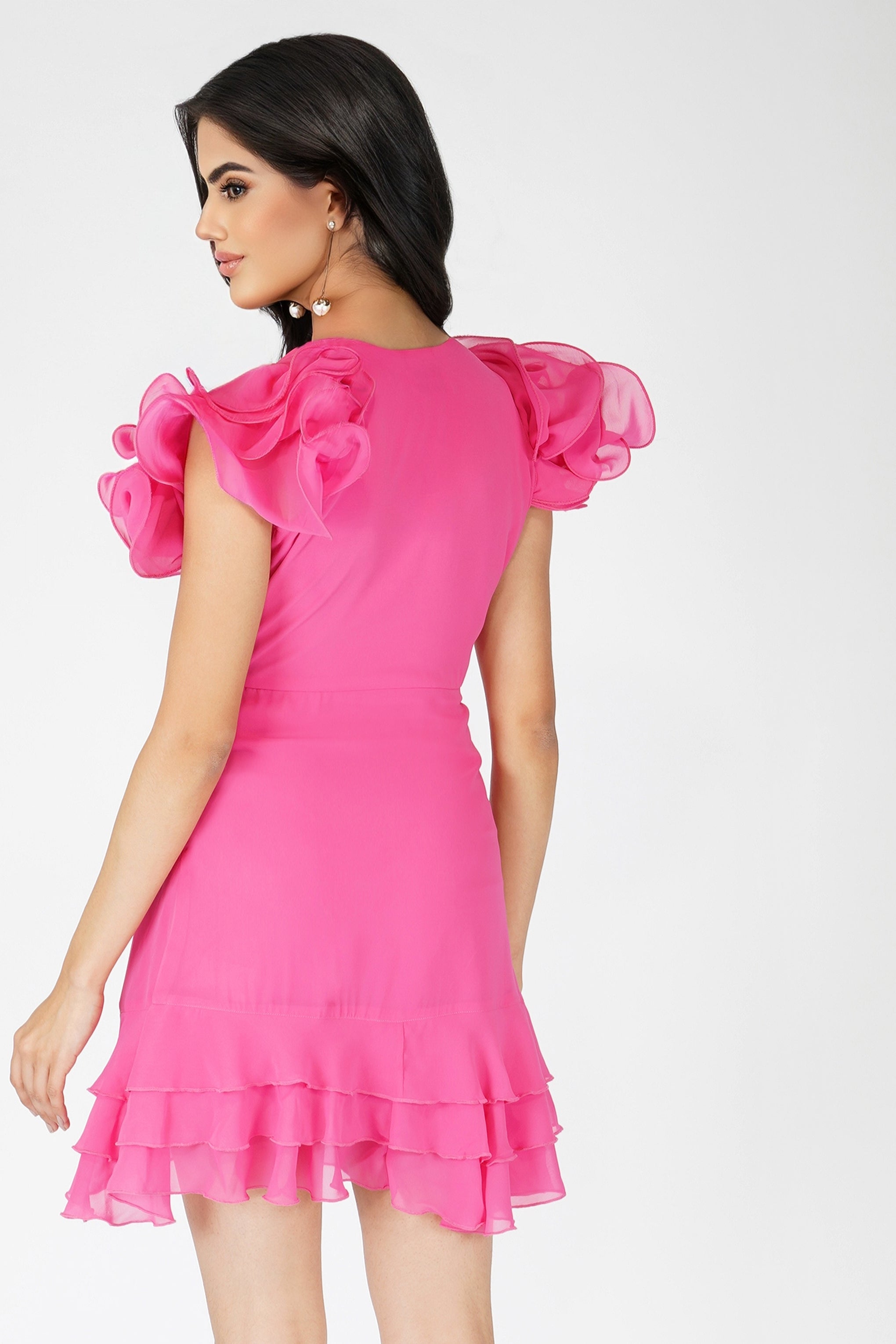 Fairy Flutter Sleeve Mini Dress - Women's Short Pink Party Dress for Summer, Date Night, and Special Occasions