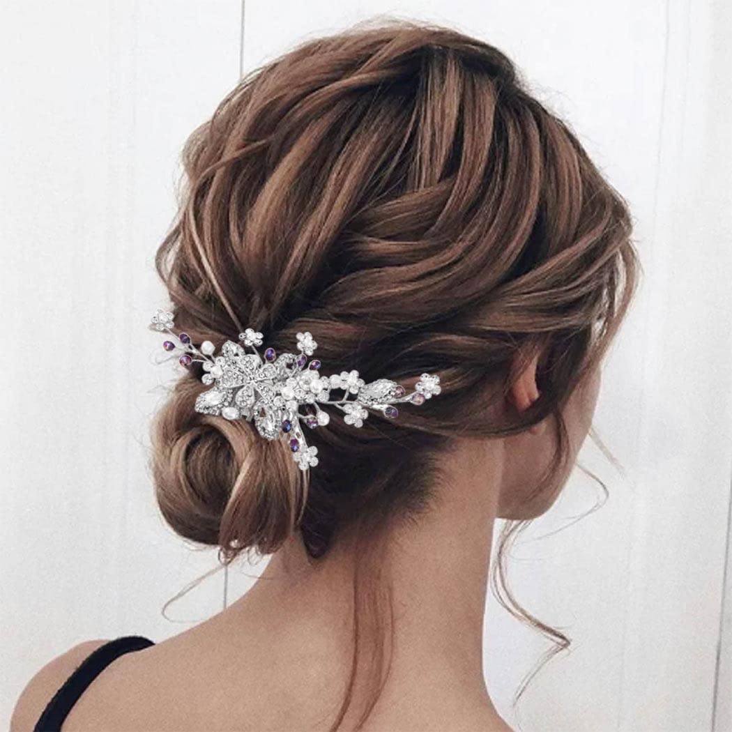 Silver Crystal Wedding Hair Comb with Blue Rhinestones - Bridal Hair Accessories for Women