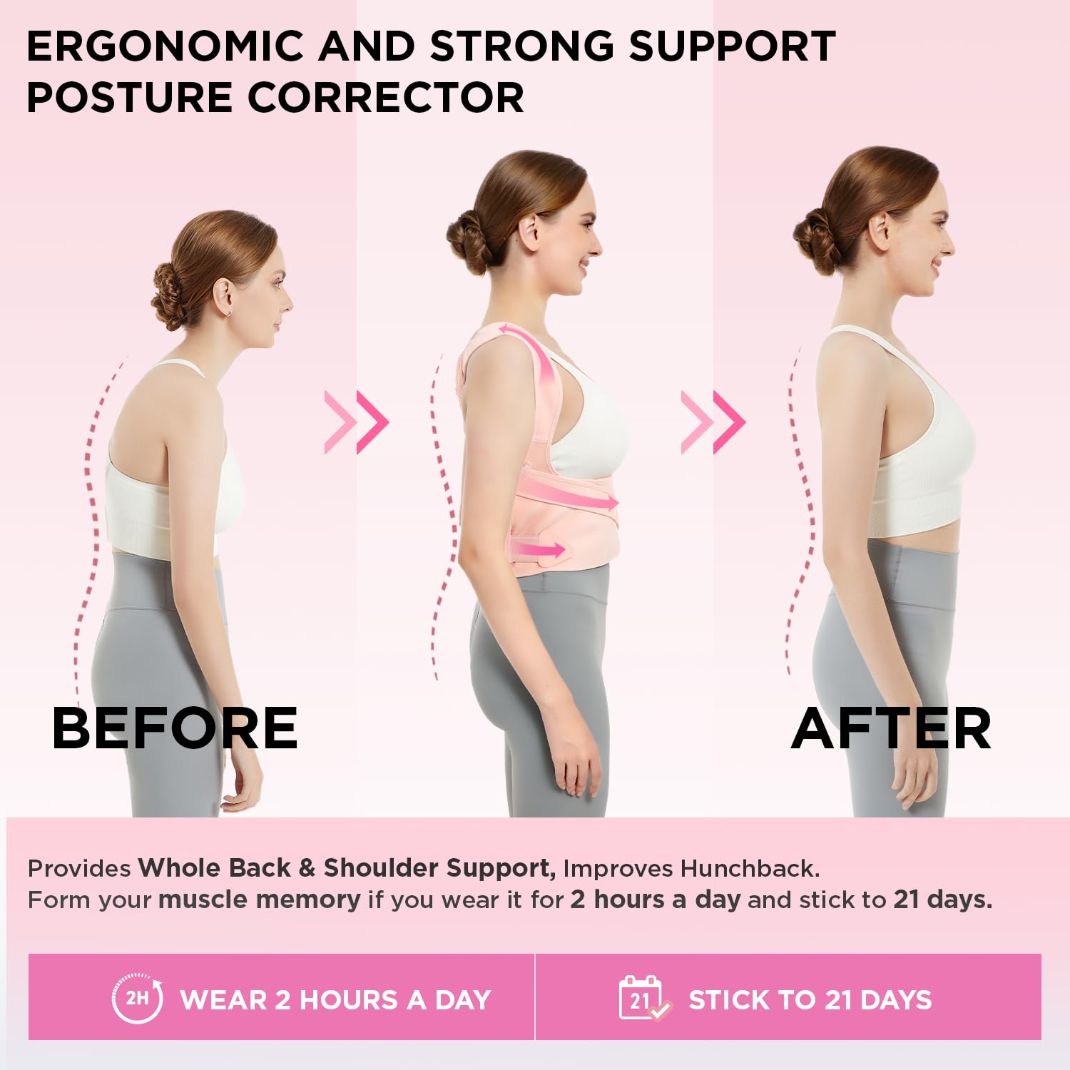 Women's Posture Corrector - Upper Back Pain Relief & Spine Alignment Support (Pink, Medium) | Perfect for Office Work, Driving & Daily Posture Improvement