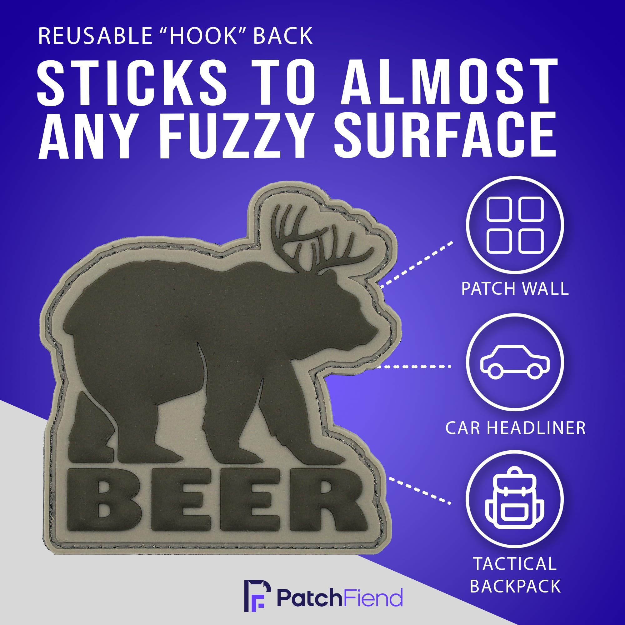 Funny Bear Deer Beer PVC Morale Patch - Tactical Military Hook and Loop Patch for Army Gear, Backpack, Hat, Vest - Perfect for Outdoor, Camping, Hunting & Airsoft Enthusiasts