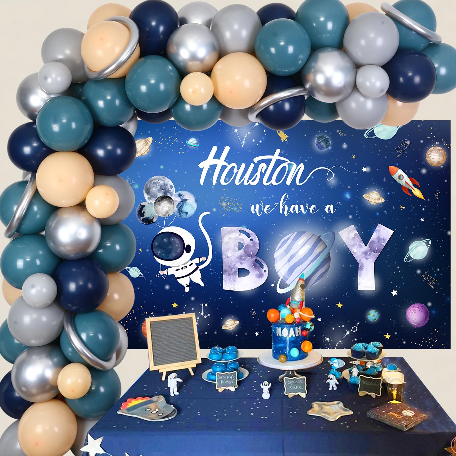 Outer Space Baby Shower Decorations Kit - Astronaut Rocket Backdrop, Galaxy Balloon Garland Arch, Night Sky Planet Party Supplies for Boys | Perfect for Baby Showers, Birthday Parties & Space-Themed Events