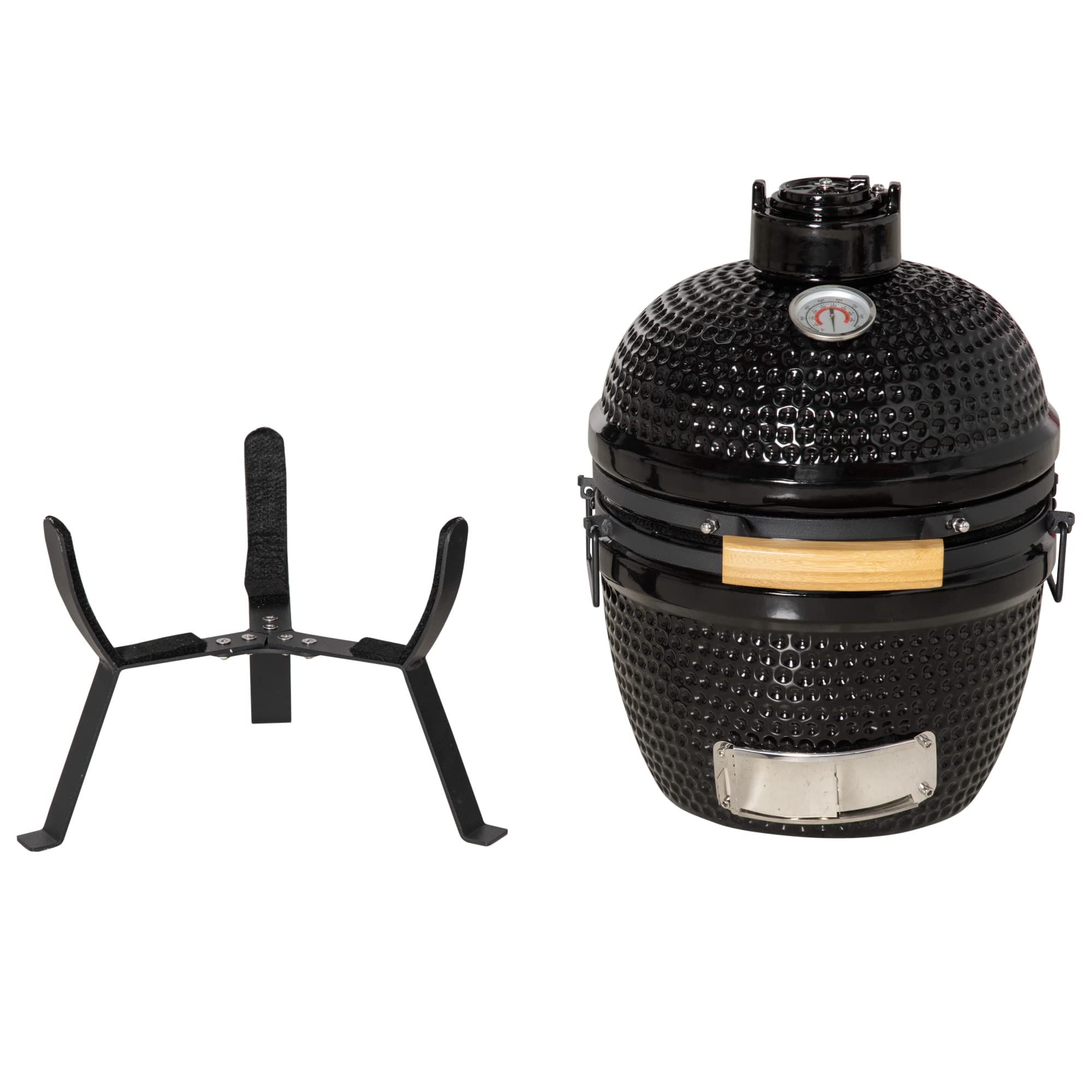 Outsunny Charcoal BBQ Grill Smoker with Stand - Modern Olive Ceramic Hammered Steel Design for Outdoor Cooking & Backyard Parties
