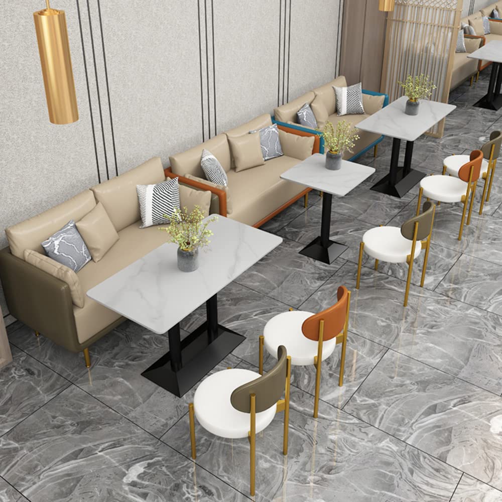 Modern White Sintered Stone Dining Table with Black Metal Base - Rectangle Kitchen Table for Dining Room, Restaurant & Home Decor | Stylish & Durable for Family Meals, Dinner Parties & Cafe Settings