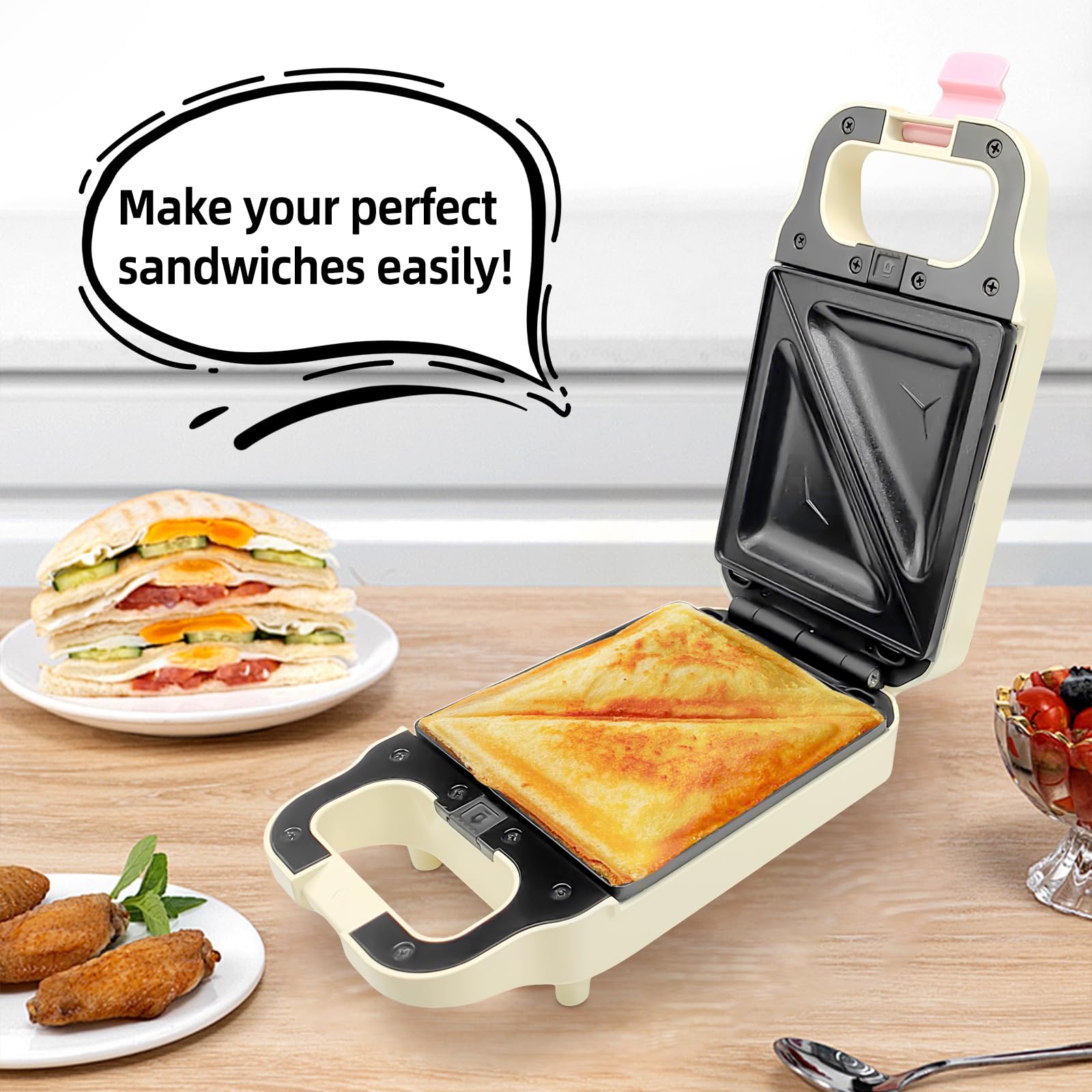 2-in-1 Electric Waffle Maker & Sandwich Press with Non-Stick Removable Plates - Perfect for Breakfast, Brunch & Family Gatherings