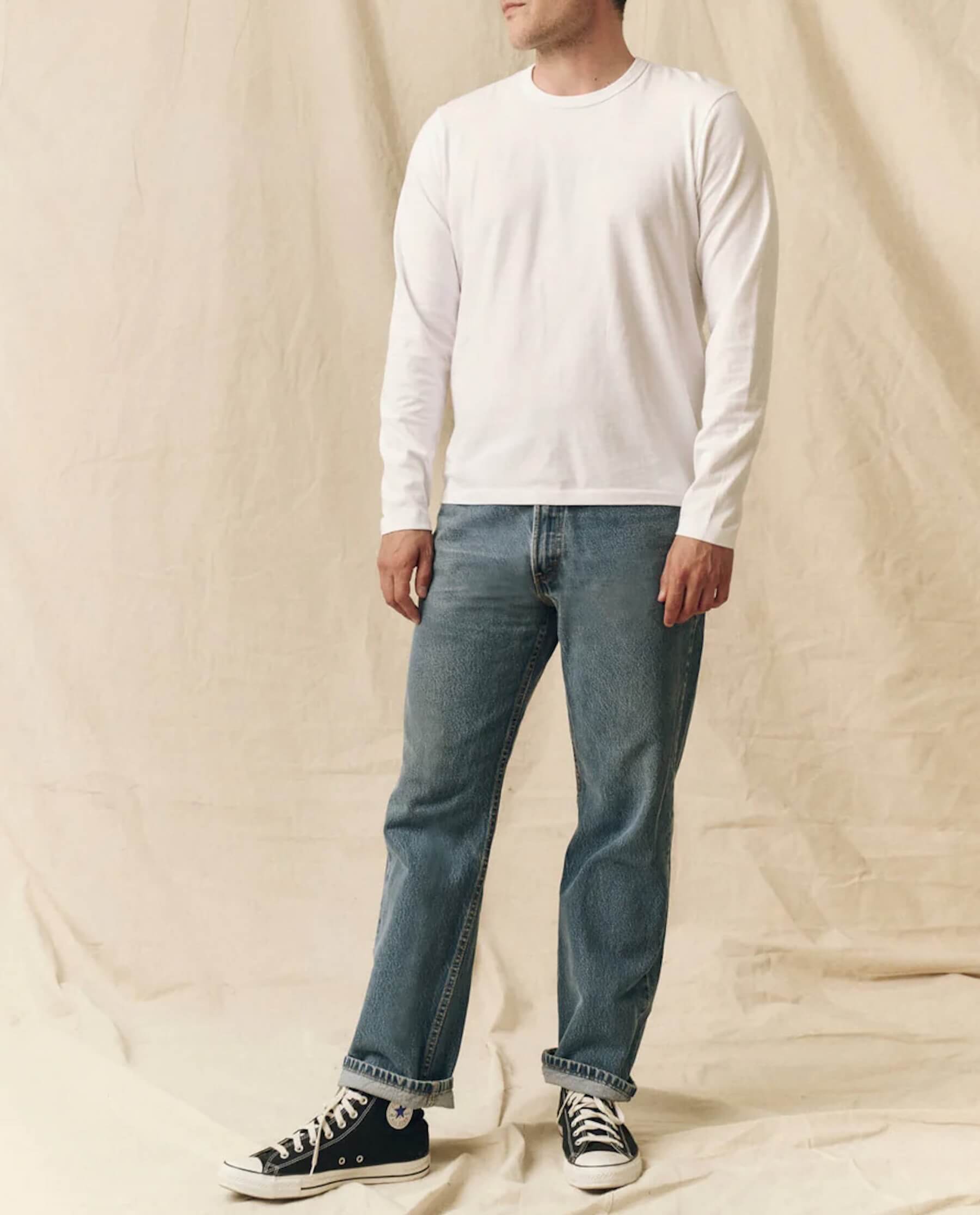 Men's Slim Fit Pure Knit Long Sleeve Crew Neck T-Shirt - True White - Perfect for Casual Wear, Office & Layering