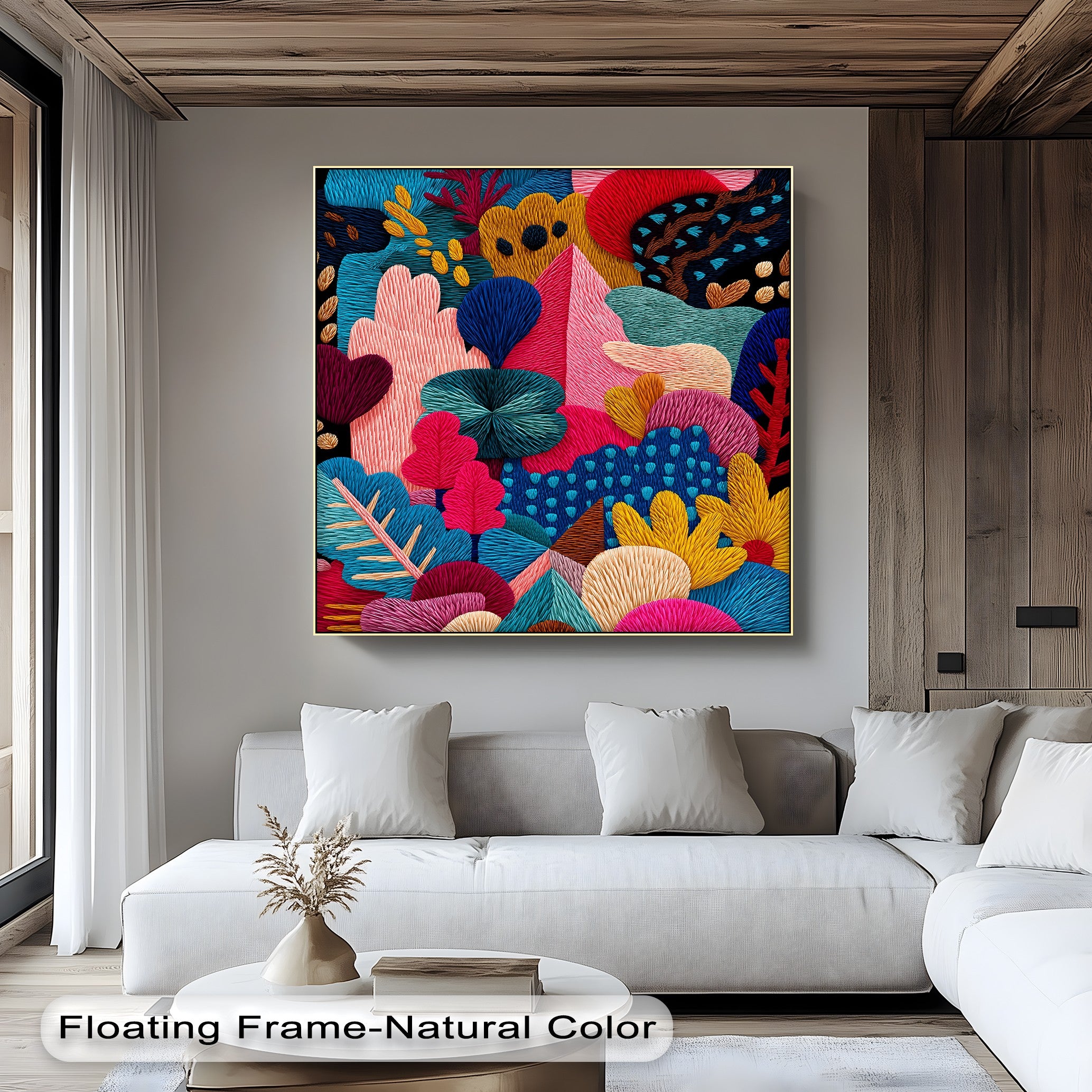 Vibrant Abstract Garden Embroidery Style Canvas Art Print - Modern Home Wall Decor for Living Room, Bedroom & Office