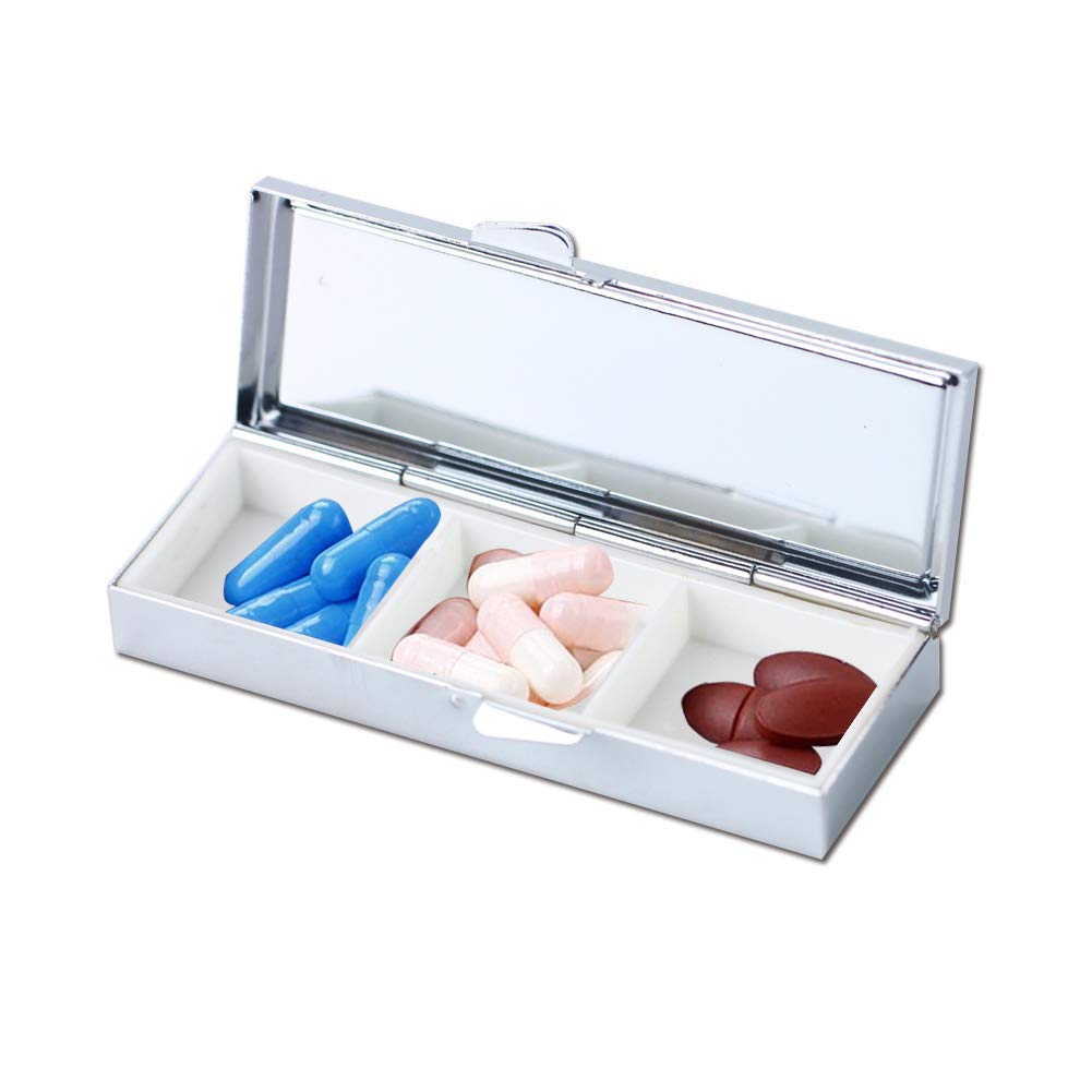 LIZIMANDU 3-Day Pill Organizer - Stainless Steel Rectangle Medicine Box with 3 Compartments, Portable Pill Case for Travel (Blue Rose) | Perfect for Daily Medication, Vitamins, and Travel Essentials