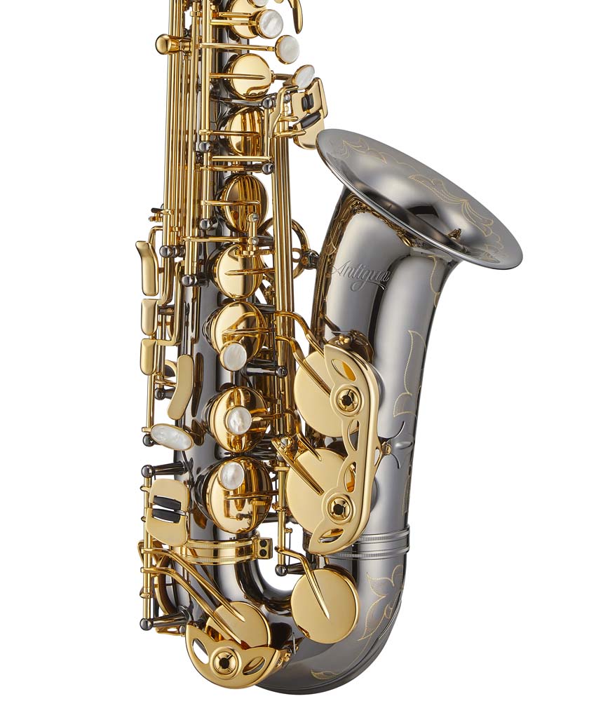 Professional Alto Saxophone - Antigua Winds AS4248BG PowerBell in Black Nickel with Gold Keys | Perfect for Jazz, Concert & Studio Performances