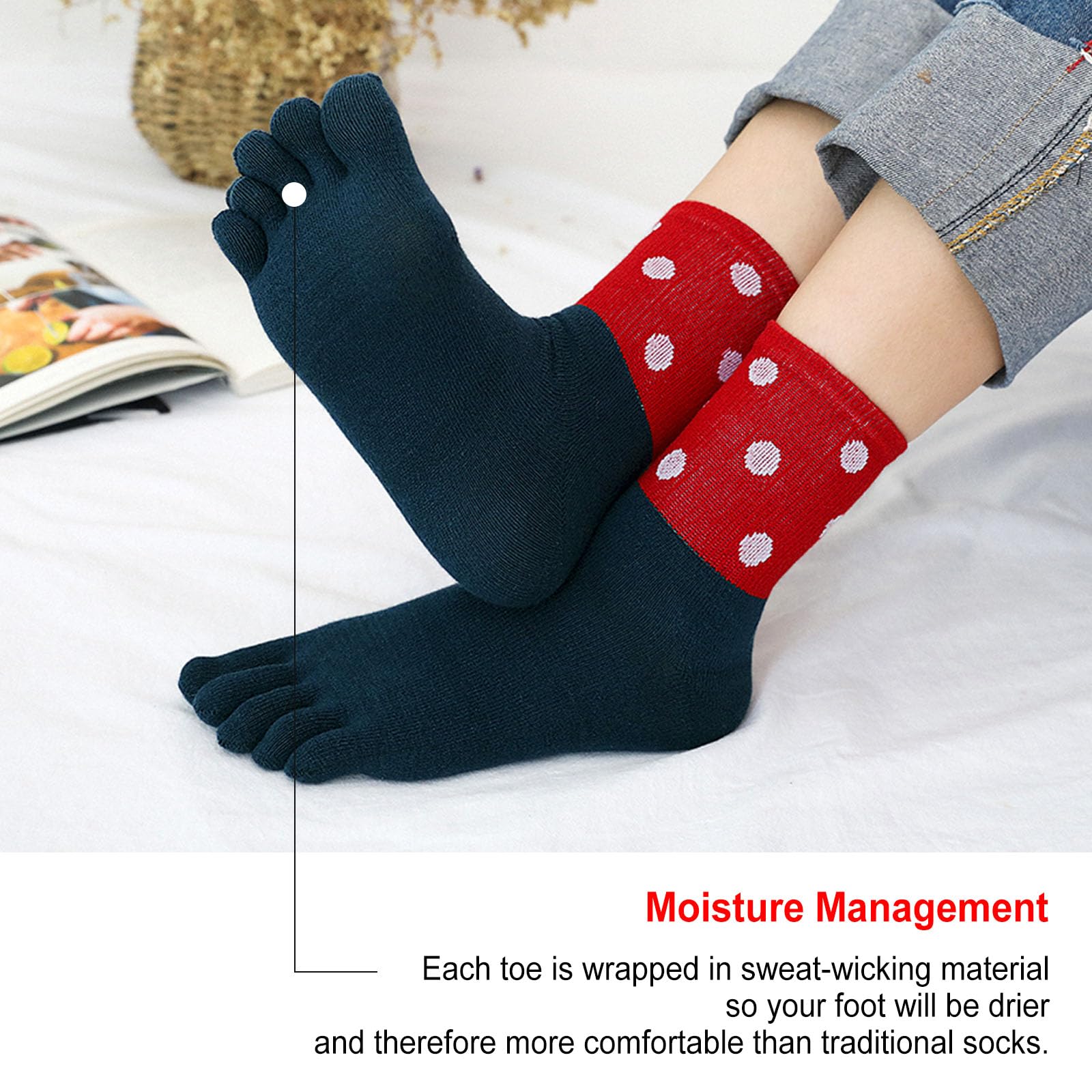 Women's Cotton Toe Socks - 5 Finger Crew Socks for Running & Athletic Activities - Colorful Striped Design (4/5 Pairs) - Perfect for Yoga, Gym Workouts & Casual Wear