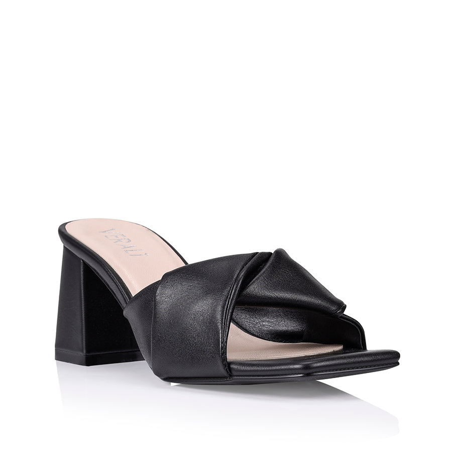 Stella Black Smooth Block Heel Mules - Comfortable Slip-On Shoes for Women | Perfect for Office, Parties & Casual Outings
