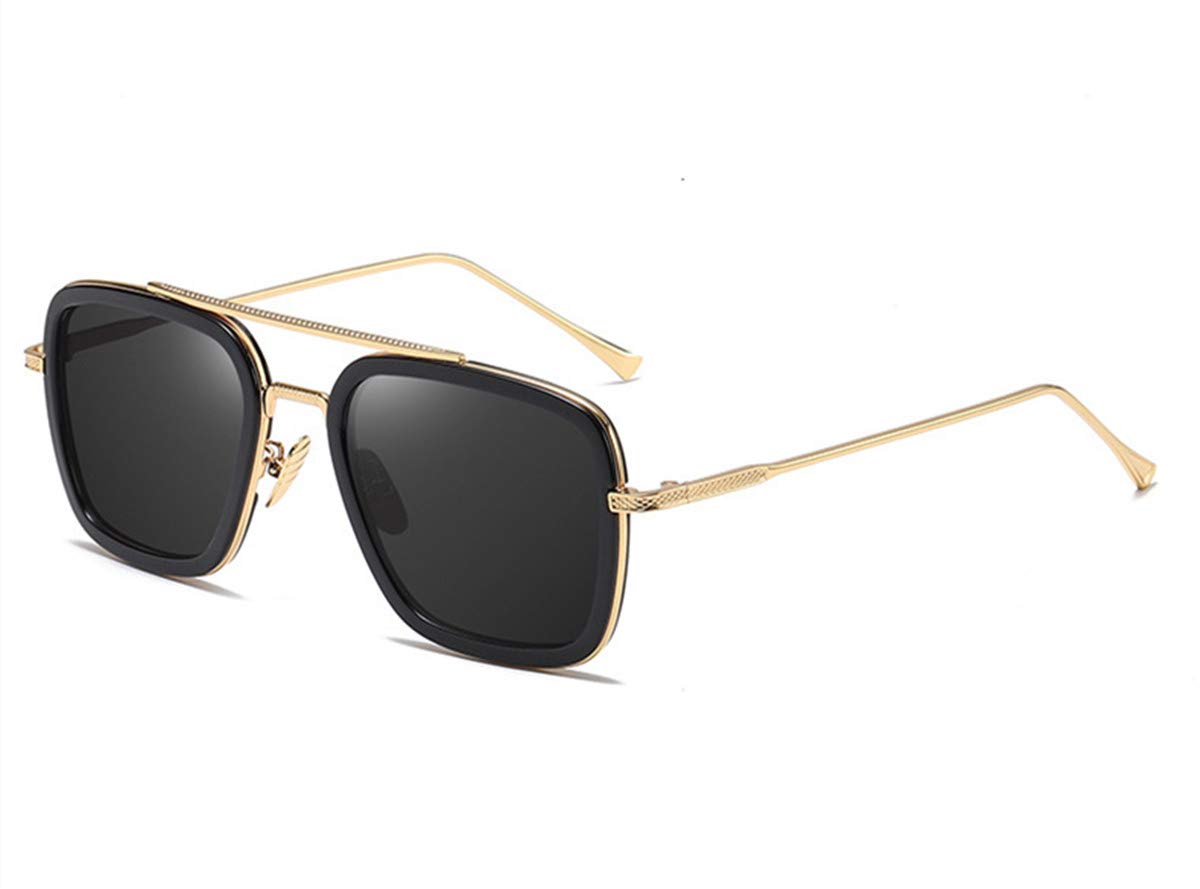Tony Stark Sunglasses for Men & Women - Vintage Square Metal Frame Iron Man & Spider-Man Inspired Eyewear - Perfect for Cosplay, Halloween, and Superhero Fans