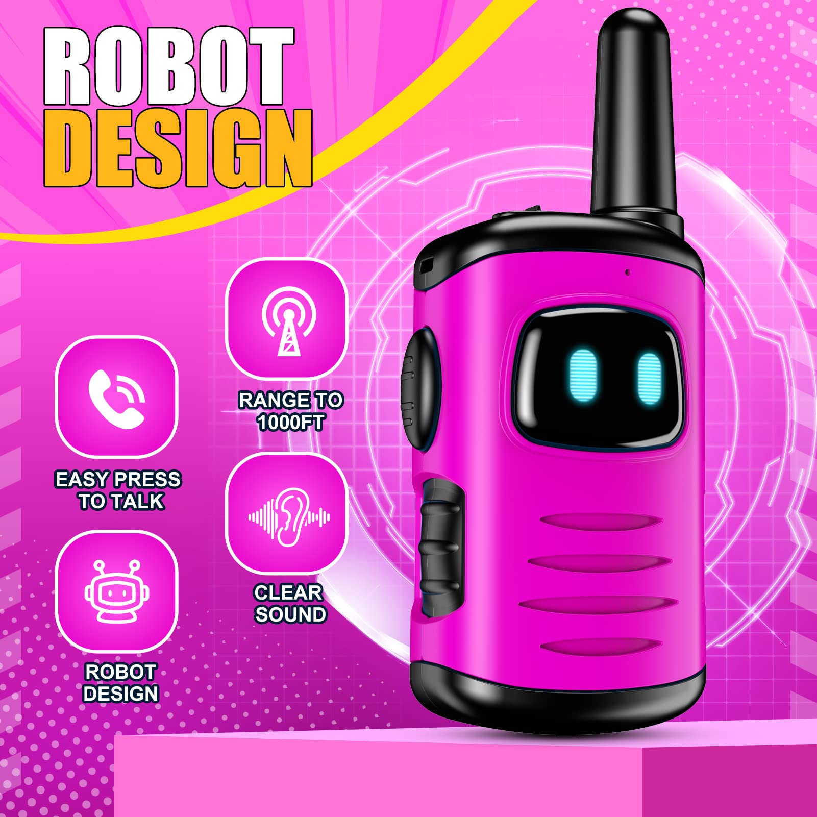 DASTION-99 Kids Walkie Talkies for 3-6 Year Olds - Pink Mini Robot Toy Walkie Talkies for Girls | Best Birthday & Christmas Gifts for 4-6 Year Old Girls | Fun Outdoor Games, Camping Adventures & Stocking Stuffers for Kids