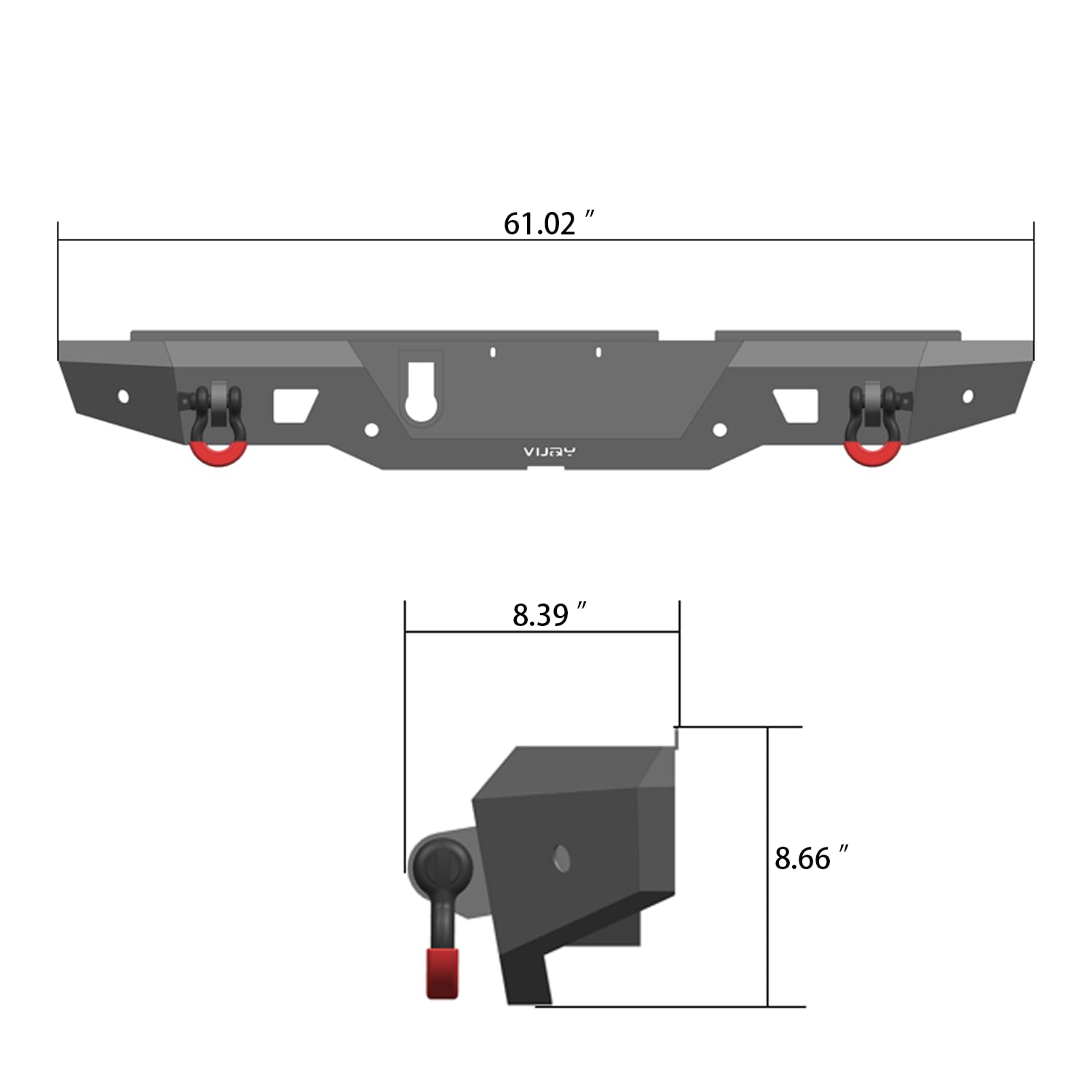 2020-2025 Jeep Gladiator JT Heavy-Duty Steel Rear Bumper with LED Lights & D-Rings - Black Textured Finish | Off-Road Protection & Towing Accessory
