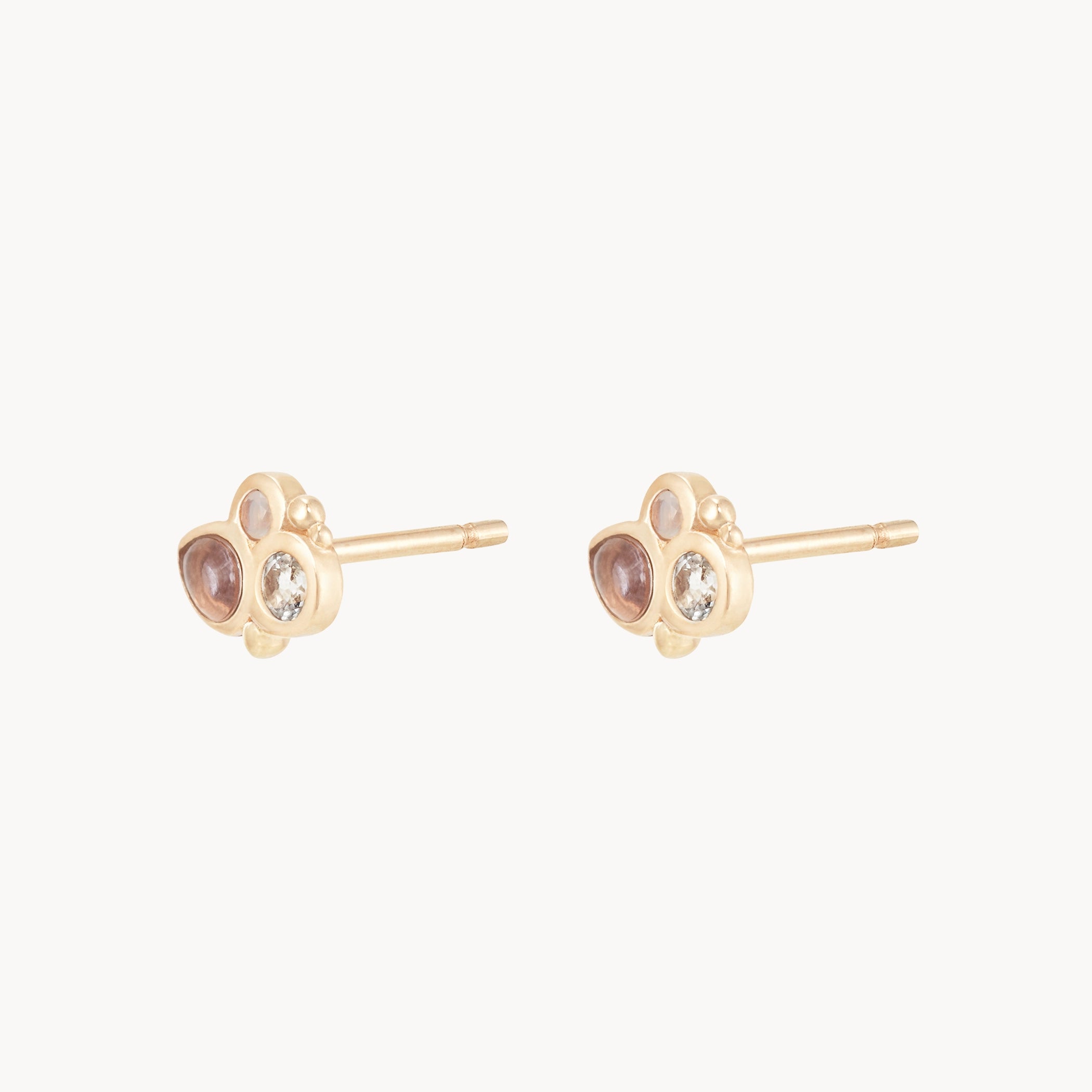 14K Yellow Gold Air Element Stud Earrings with Natural Gemstones – Elegant Boho Jewelry for Everyday Wear & Special Occasions