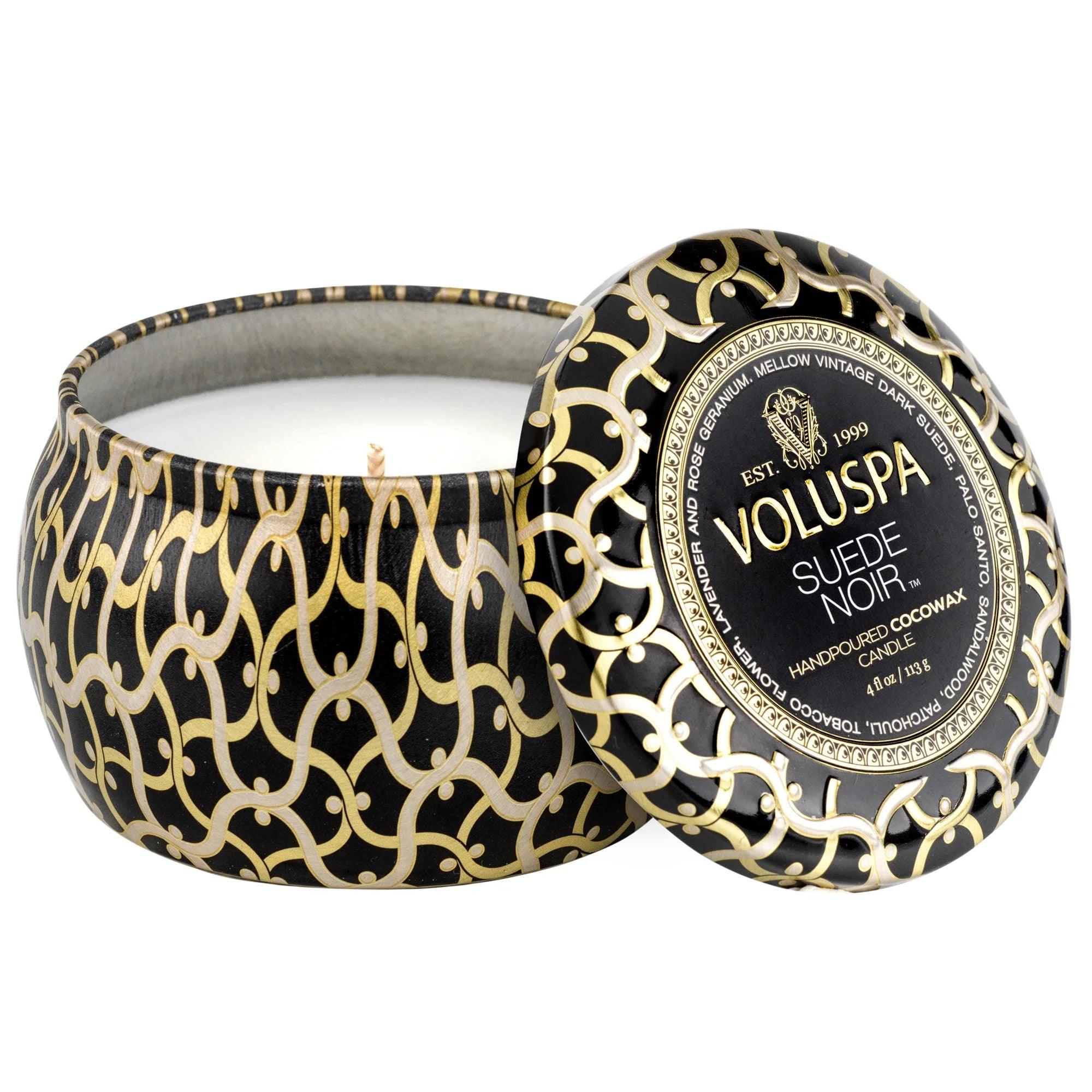 Black Suede Scented Small Tin Candle - Aromatherapy for Relaxation, Home Decor & Romantic Ambiance