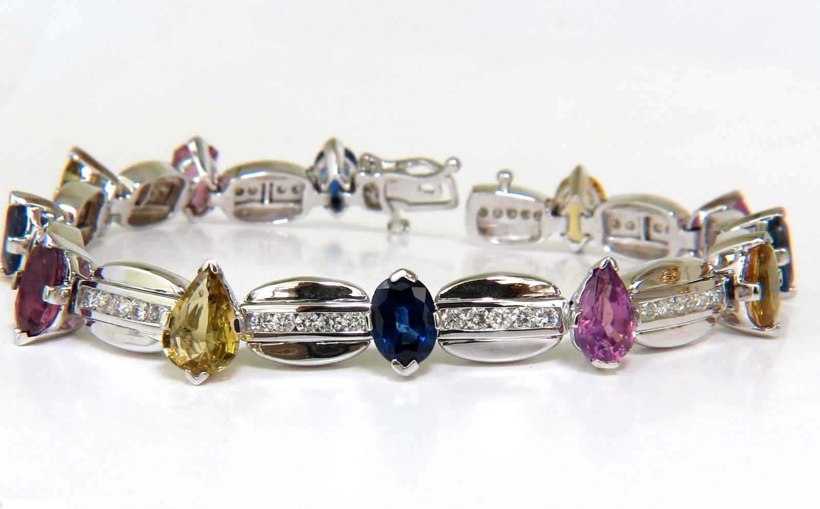 8.25CT Natural Vivid Color Sapphire & Diamond Tennis Bracelet in 14K Gold - Elegant Jewelry for Women, Perfect for Weddings, Anniversaries & Special Occasions